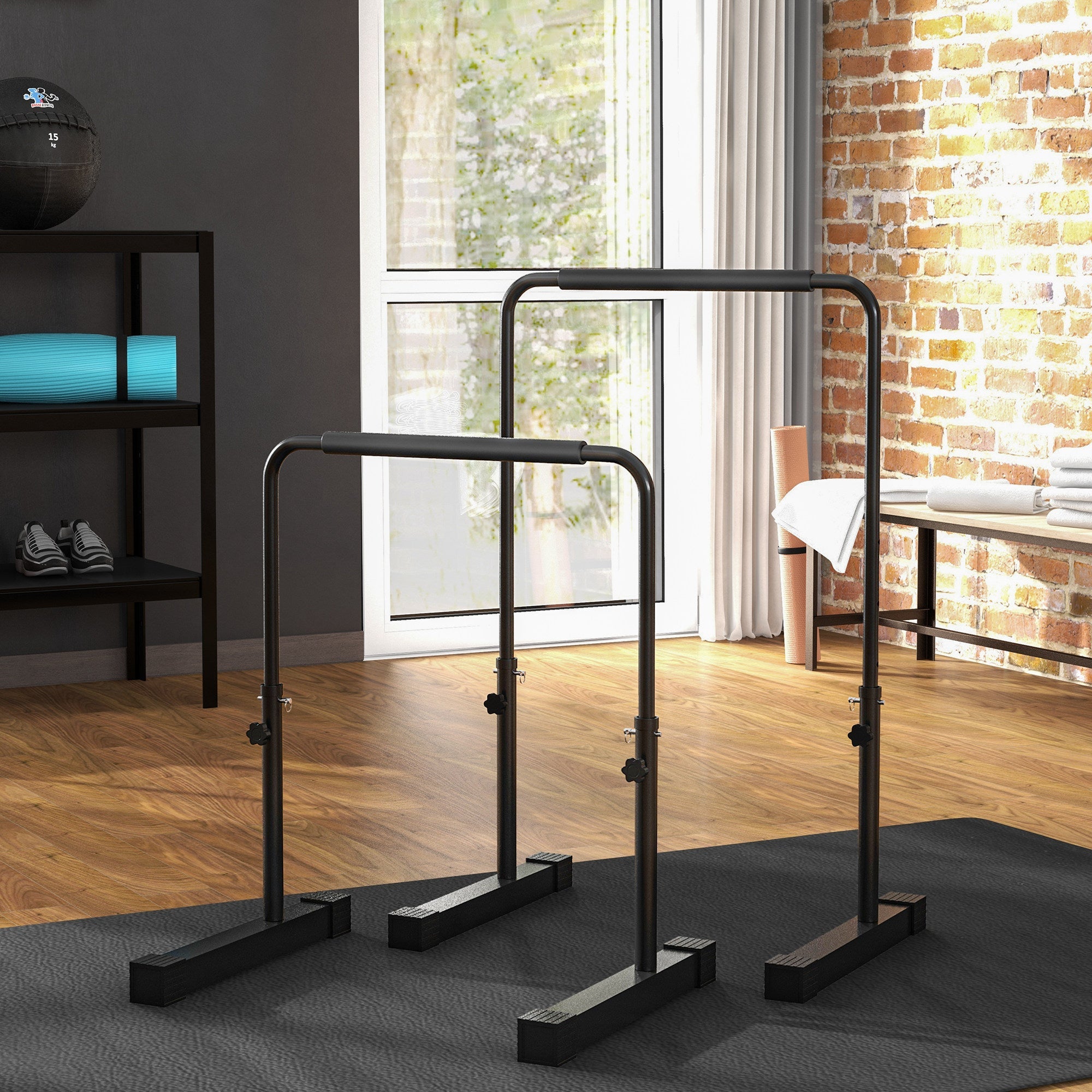 Soozier Push Up Bars, Adjustable Dip Station Parallel Bars with 4 Height Levels for Home Gym Fitness Workout 