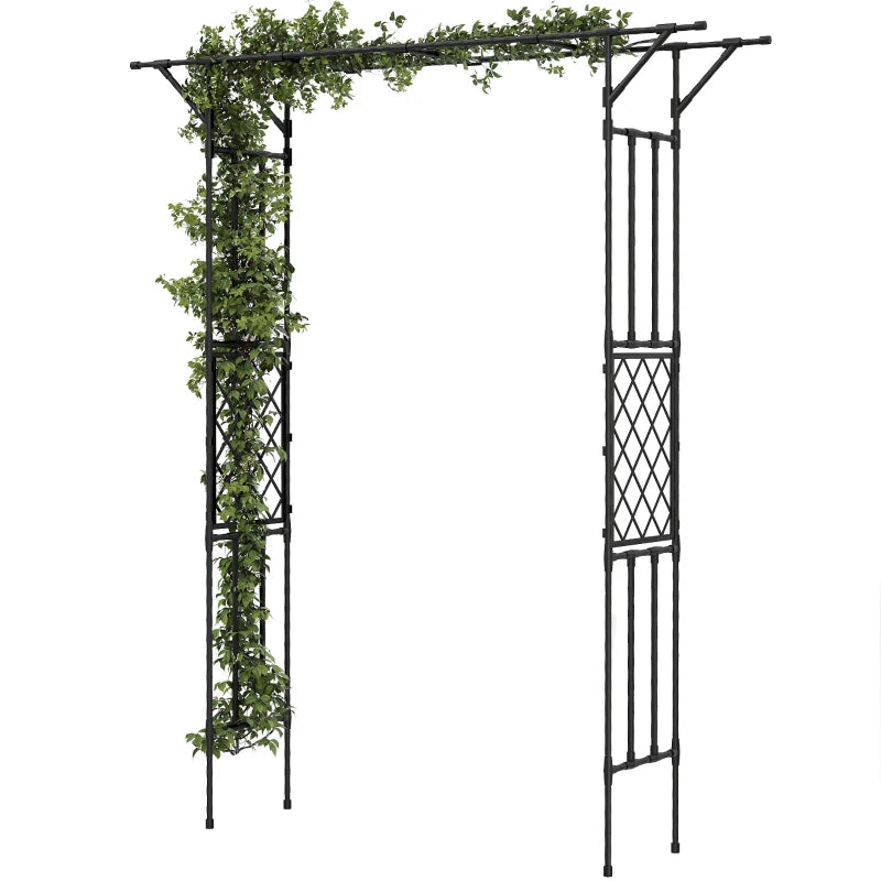 Garden Arch, PE-Coated Steel Outdoor Trellis Arbor for Climbing Plants, Wedding Arch, 70.9" x 15.7" x 84.6", Black