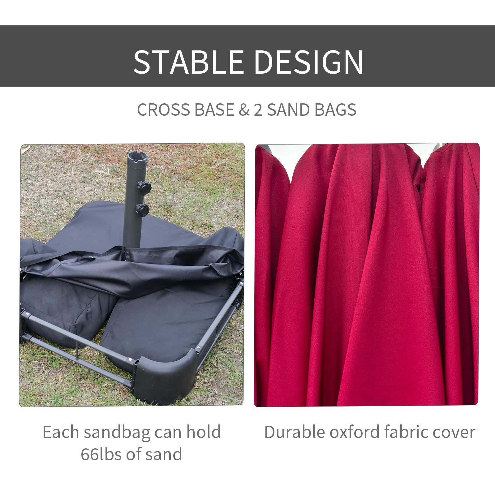 Outsunny 15' Double Canopy Patio Umbrella: Sunshade with Lift Crank, Cross Base & Sandbag, Wine Red 