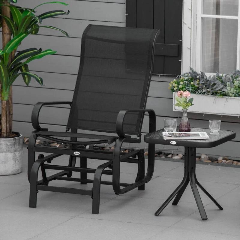 Patio Glider with Breathable Mesh Fabric, Outdoor Glider Chair, Garden Rocking Gliding Seat for Patio, Yard, Porch, Black