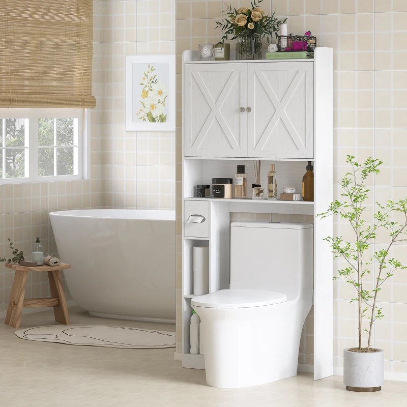 Farmhouse Over the Toilet Cabinet with Barn Doors, Over the Toilet Storage Cabinet with Adjustable Shelf, White
