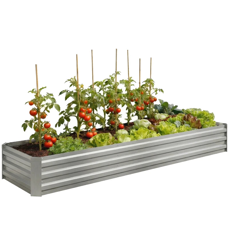 8'x2'x1' Galvanized Raised Bed, Large Elevated Planter Box for Growing Flowers, Herbs and Vegetables, Silver