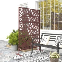 Metal Outdoor Privacy Screen, Freestanding Outdoor Divider with Stand, 78" x 48", Dark Brown