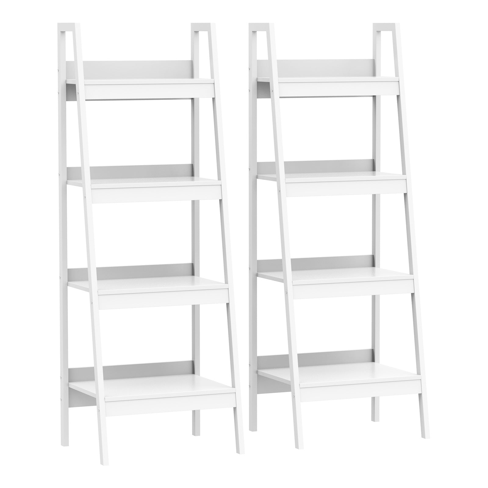 HOMCOM 4 Tier Ladder Shelf Bookcase Set of 2 White Display Rack Storage Shelving Unit Flower Plant Stand Multi-Use 