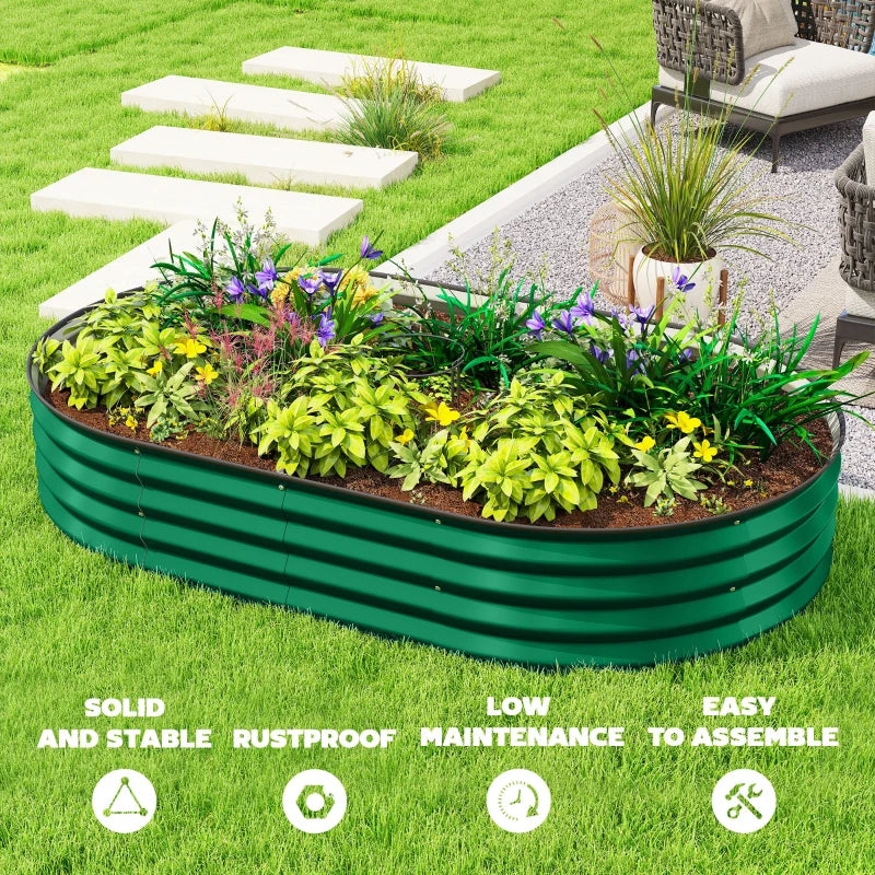 5' x 3' x 1' Large Outdoor Planter Box, Galvanized Raised Garden Bed with Metal Plant Stake, Green