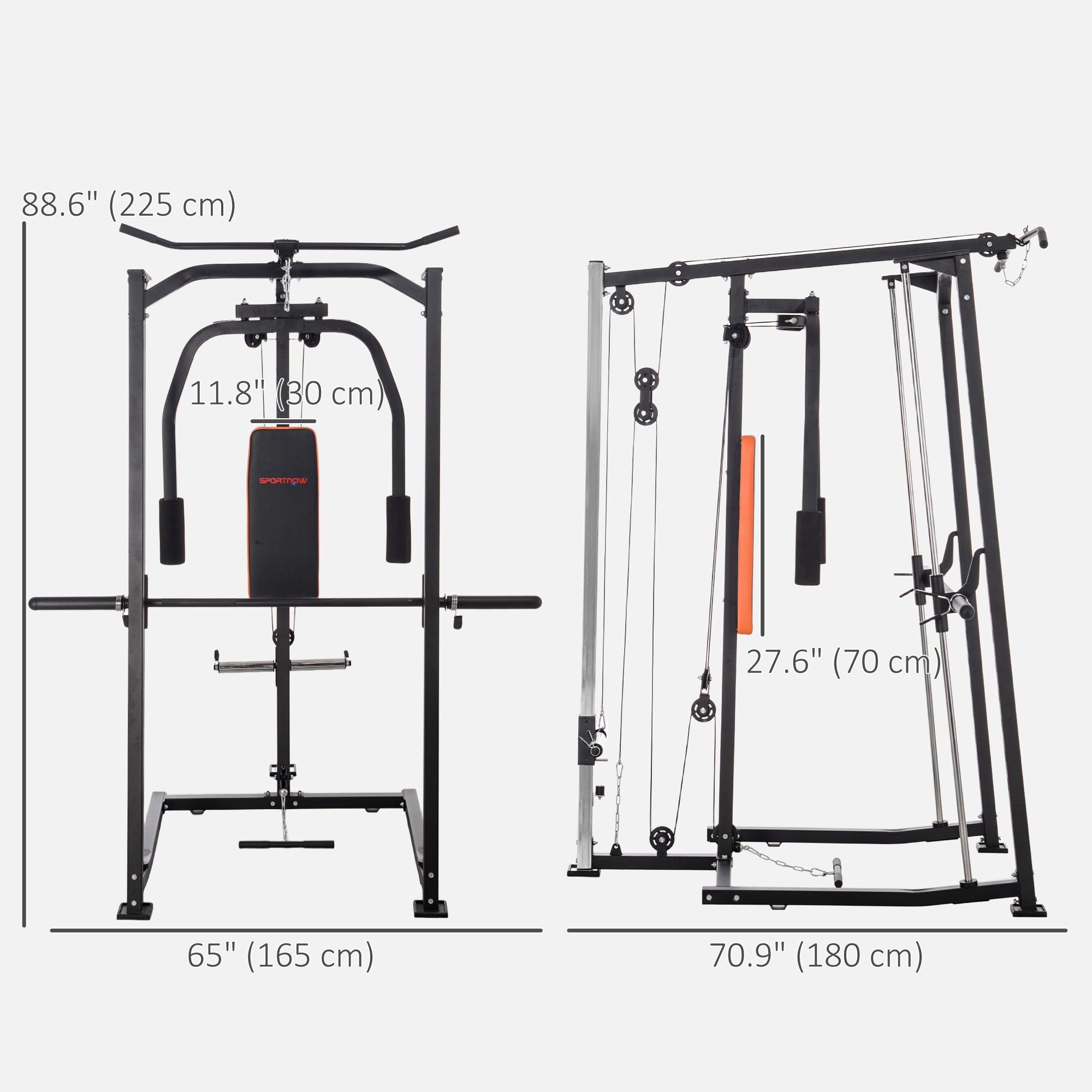 Soozier 3 In 1 Smith Machine with Dual Cable Pulley System, Chest Press Station, 17-Level Squat Rack and Barbell Bar 