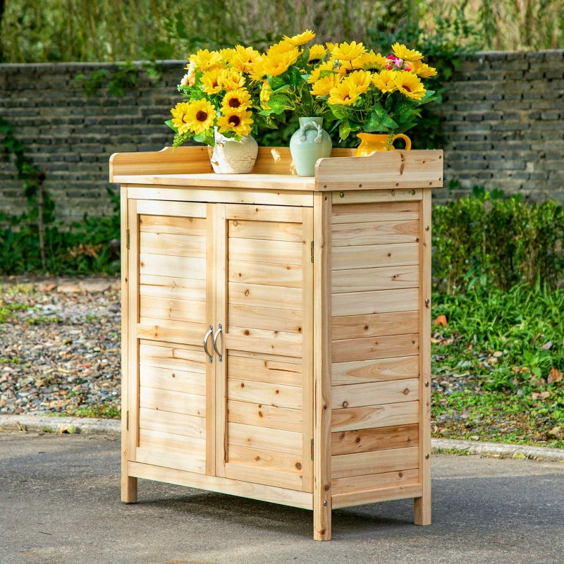 Wood Garden Shed, Compact Outdoor Storage Cabinet Potting Shed with Inner Shelf and Double Doors for Backyard, Natural