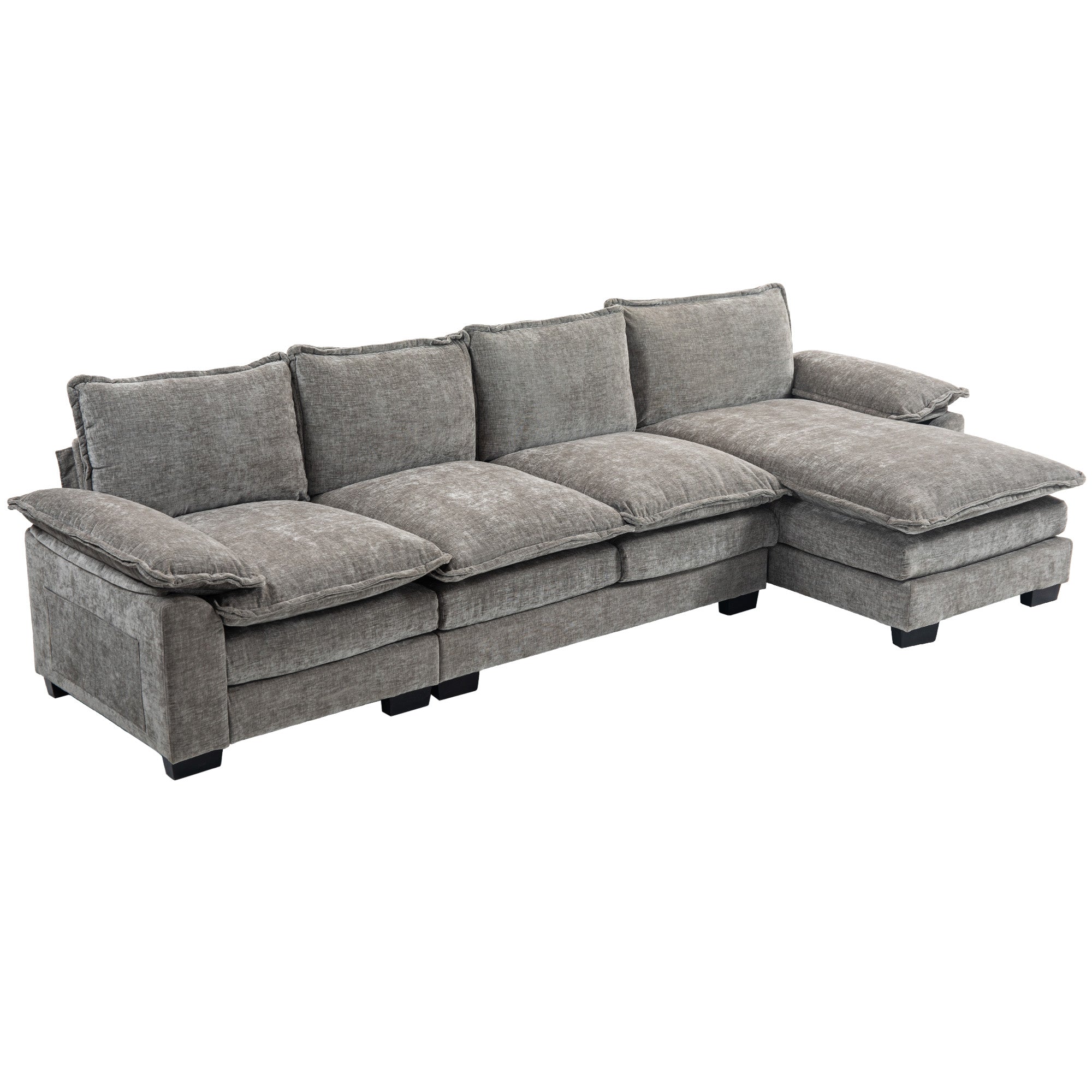 HOMCOM Sofa Couch with Chaise Lounge, Chenille L-shaped Couch with Double-layer Seat Cushion for Living Room, Grey 