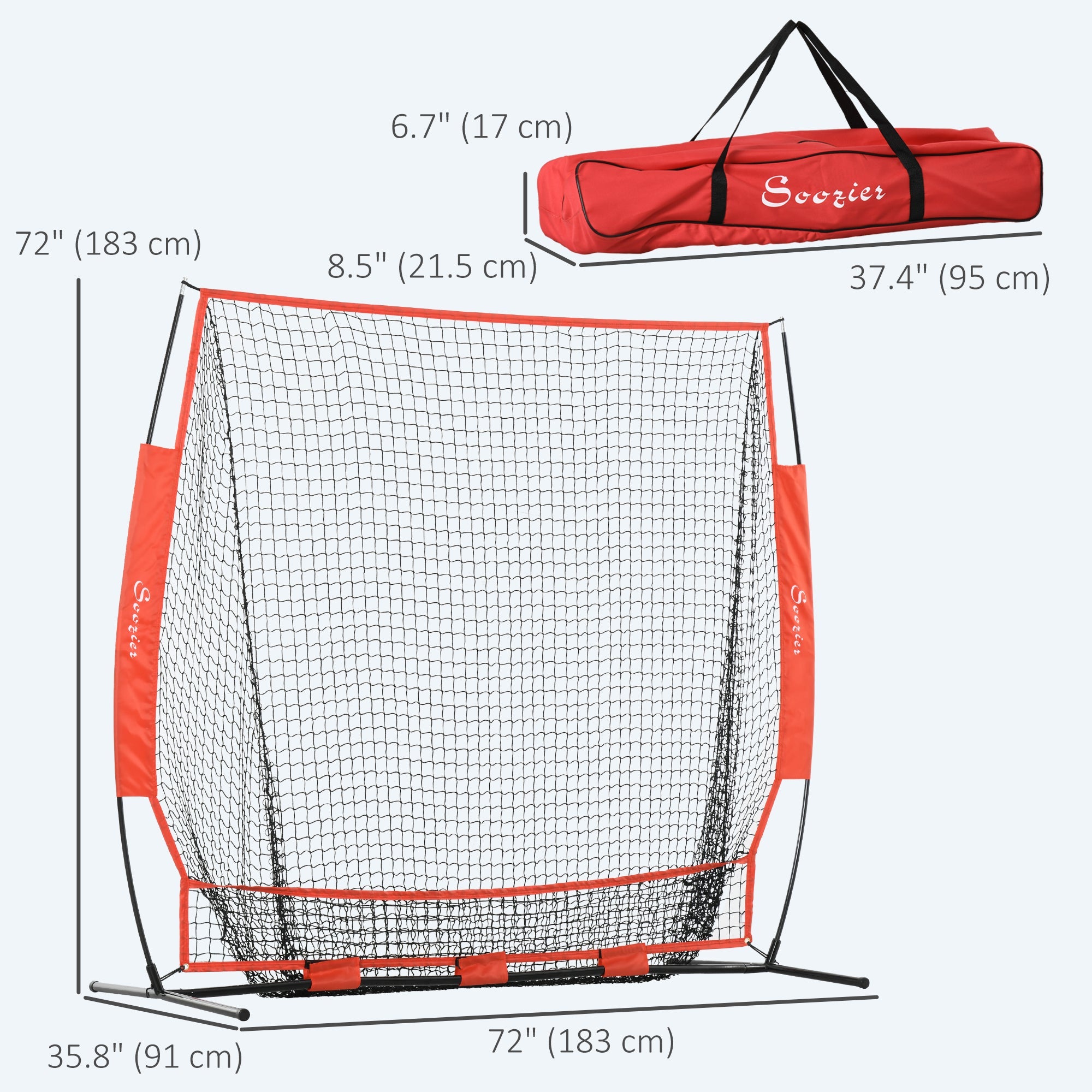 Soozier 6' x 6' Baseball Net for Hitting Pitching Practice with Carry Bag, Red 