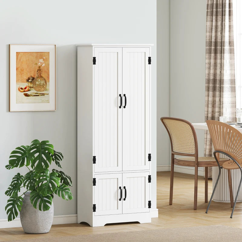 60" 4-Door Storage Cabinet Multi-Storey Large Space Pantry with Adjustable Shelves White