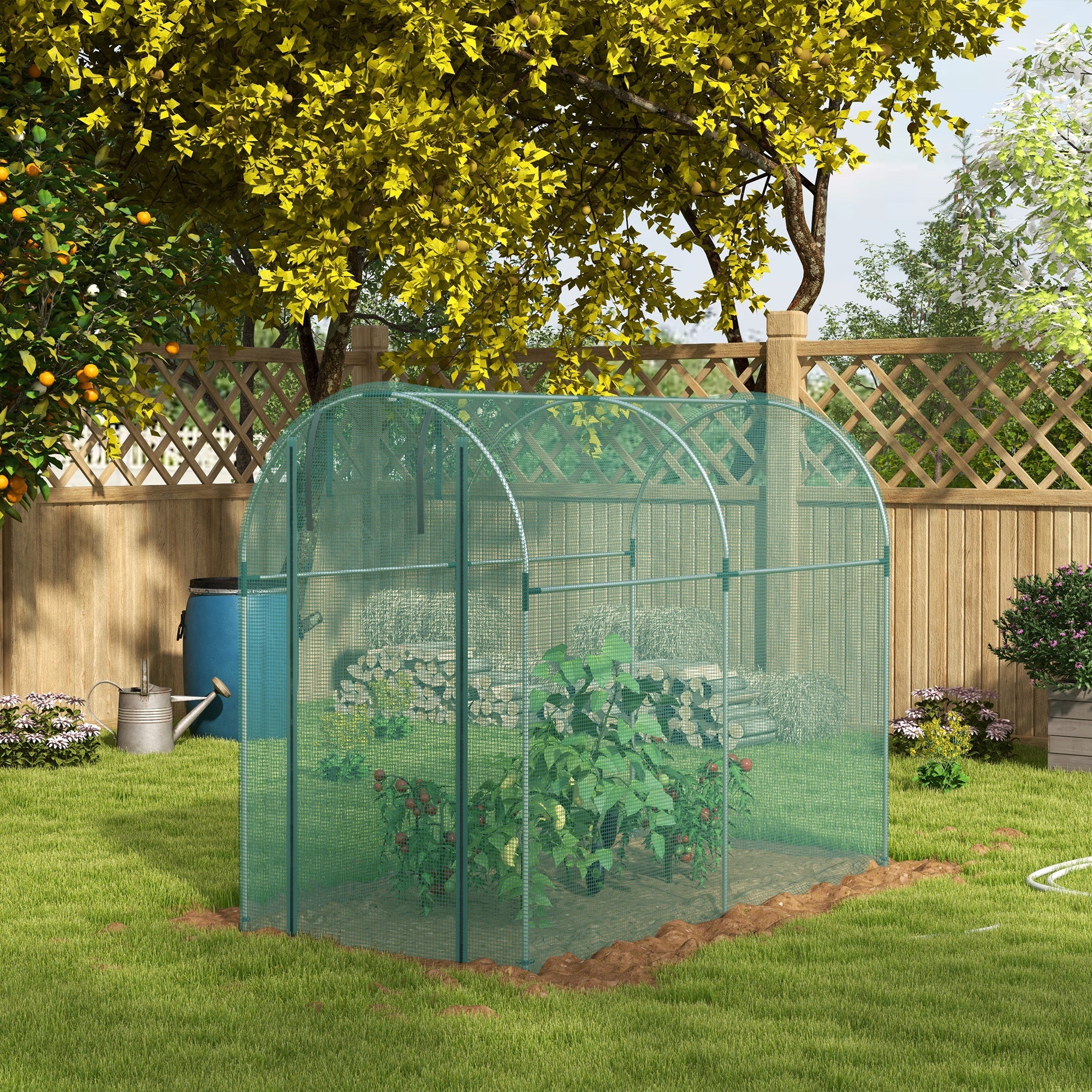 Outsunny Galvanized Steel Crop Cage, Plant Protection Tent with Zippered Door, 4' x 8', Green 