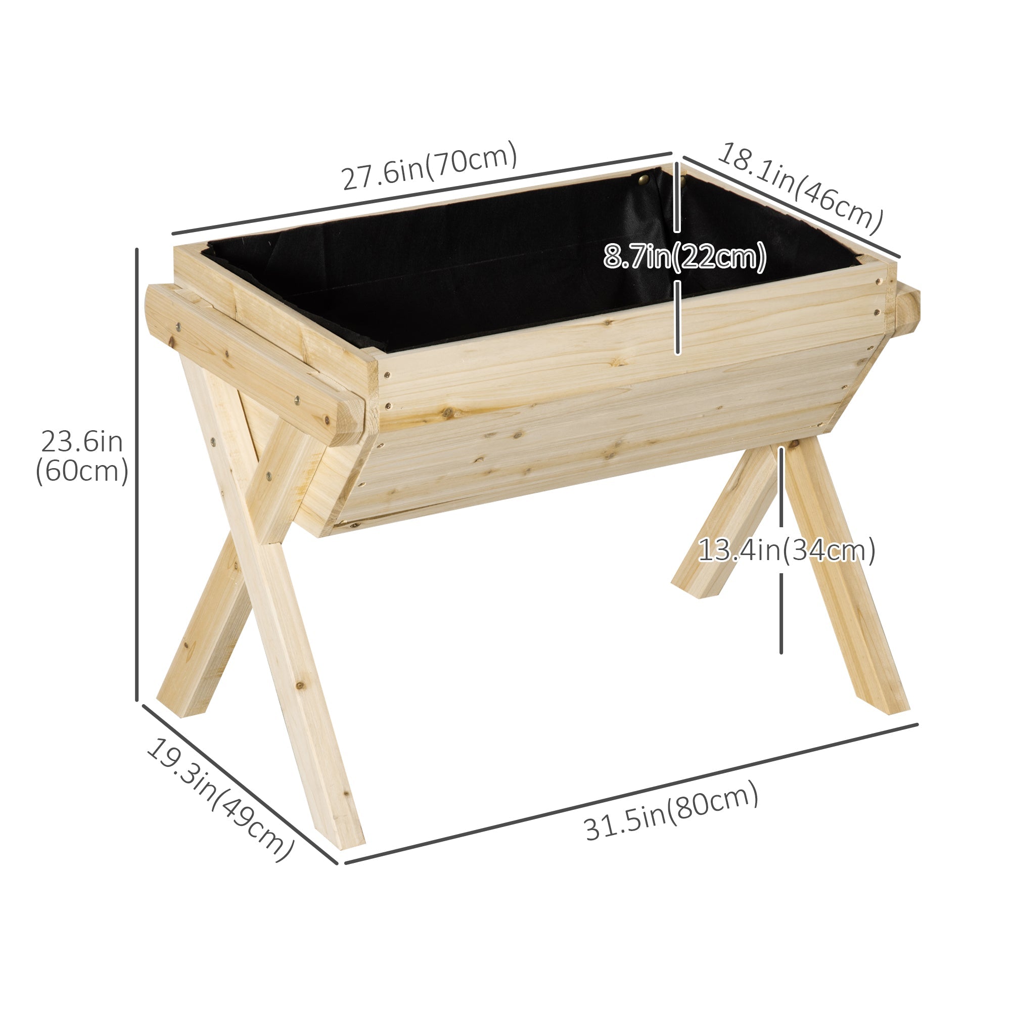 Outsunny Raised Garden Bed 32"x19"x24" Wooden Elevated Planter Box Non-woven Fabric Backyard Patio 