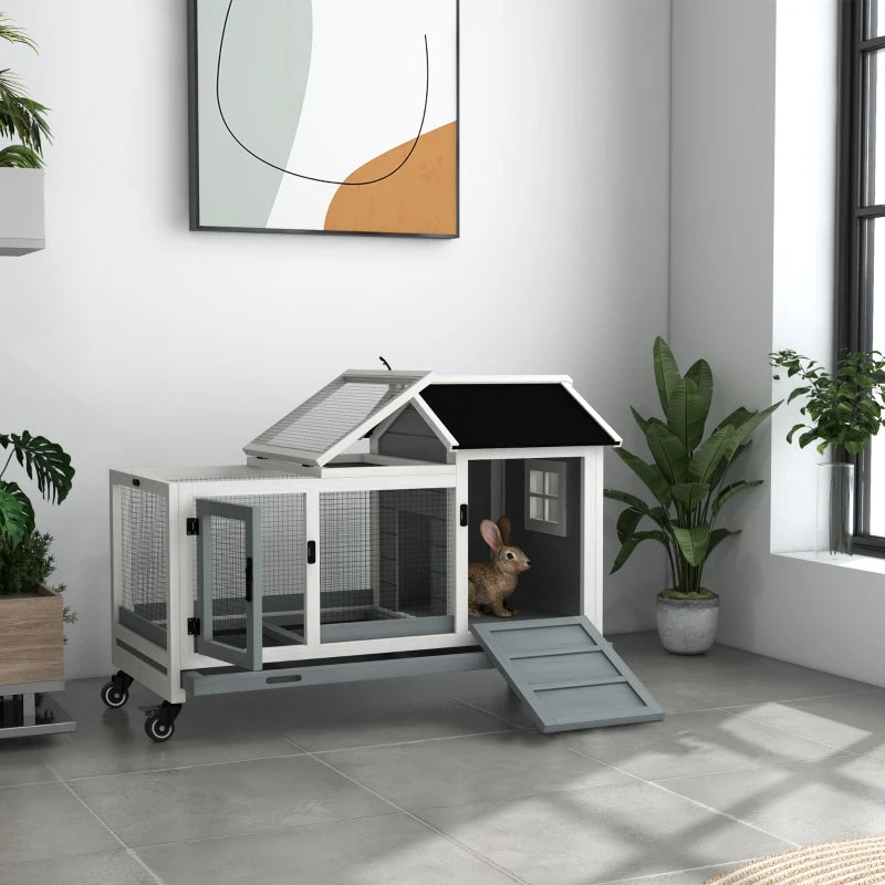 Rabbit Cage with Wheels, Ramp, Run, Tray for Indoor Outdoor, Suitable for Rabbit, Guinea Pig, Grey