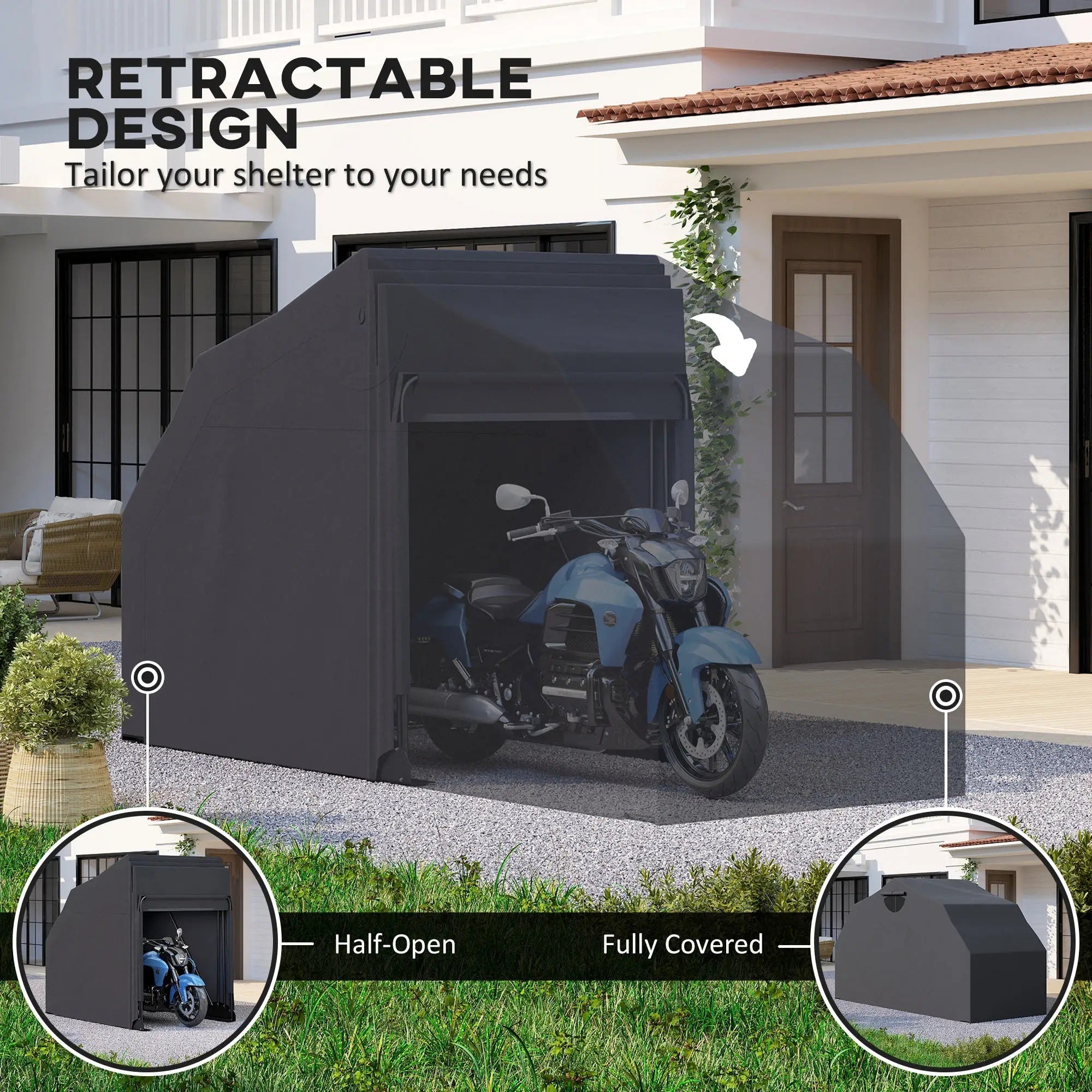 Outsunny Motorcycle Shelter, Waterproof Motorcycle Cover Tent with 2 Mesh Windows, UV Protected & Dustproof Bike Storage Shed 
