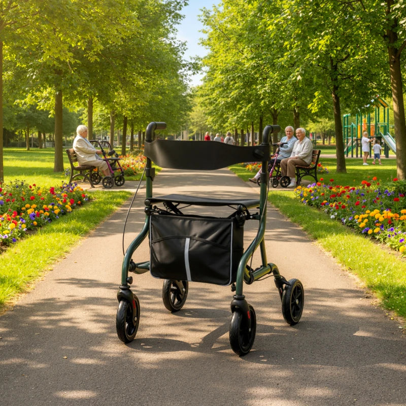 Foldable Rollator Walker with Seat for Seniors, Lightweight Rolling Walker with Adjustable Handles, Green