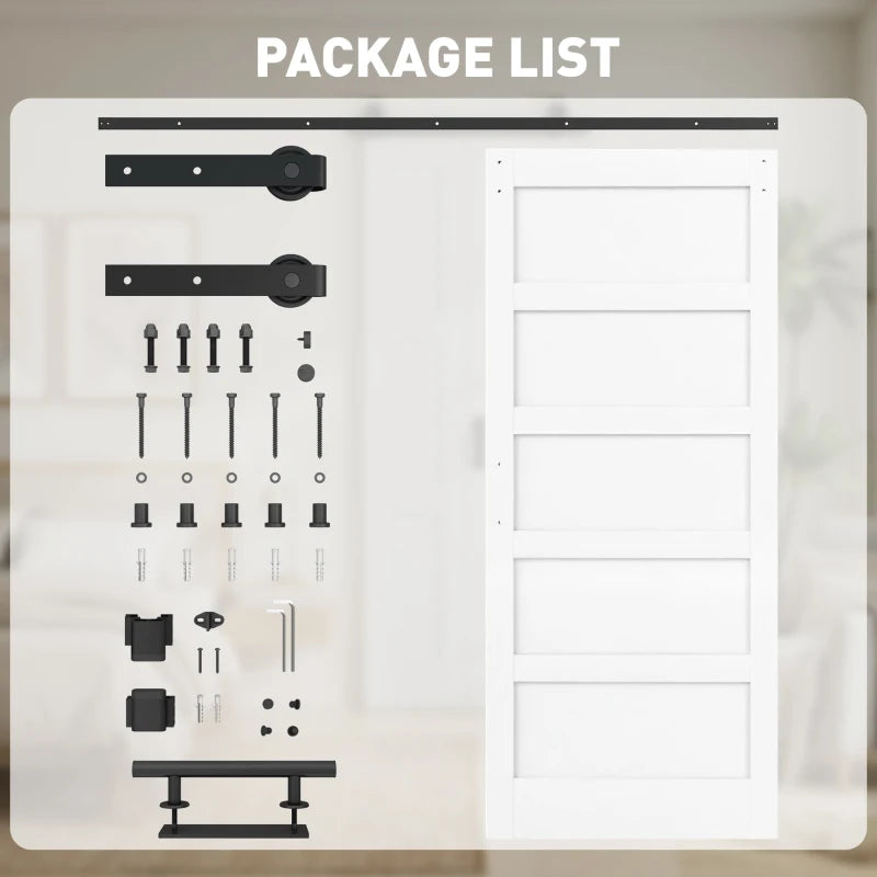 HOMCOM 36" x 84" Shaker Style Sliding Barn Door with Hardware Kit, Handle & Quiet Track System – White Wood Grain