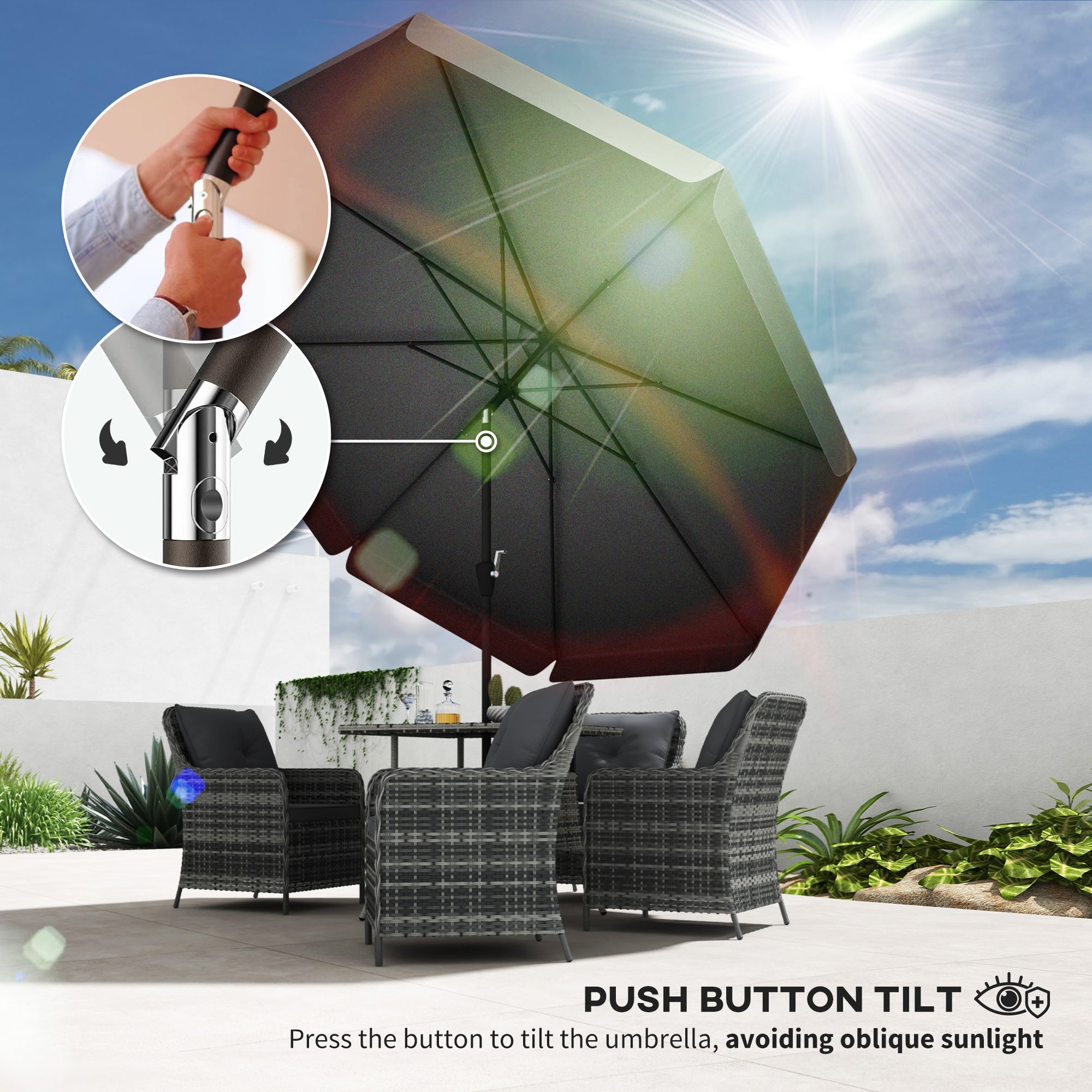 Outsunny 8.5ft Round Market Patio Umbrella: Outdoor Table Umbrella with Tilt Crank for Garden & Backyard, Black 