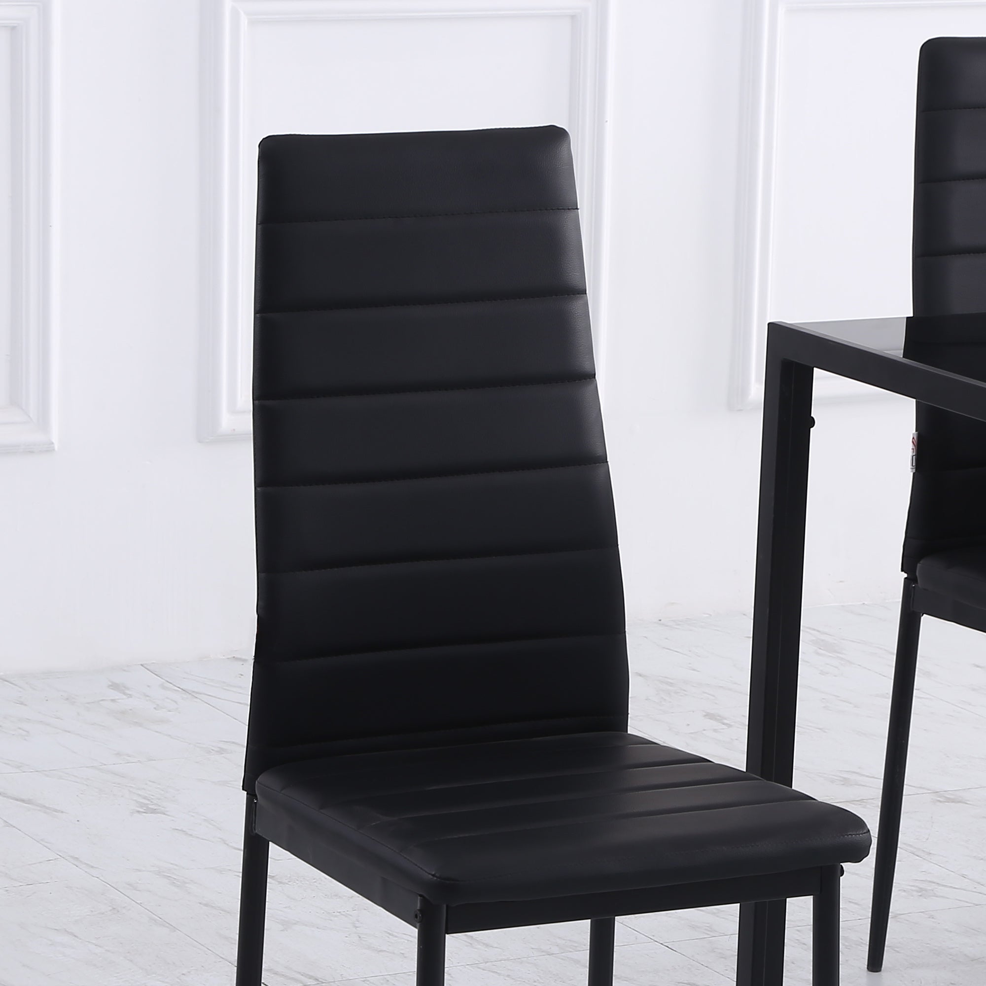 HOMCOM Set of 4 Dining Chairs High Back PU Leather Metal Legs Modern Kitchen Seating Black 