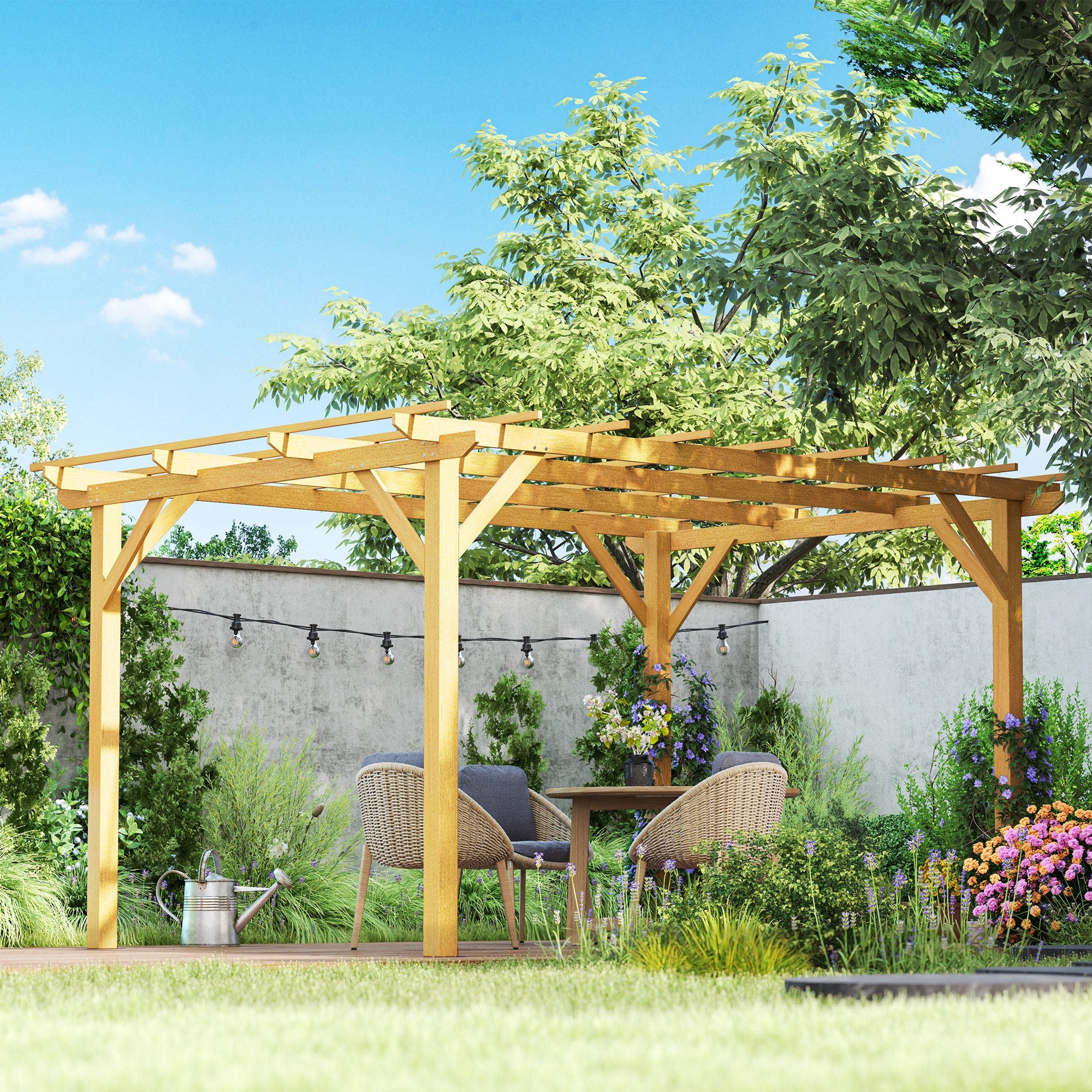 Outsunny 10' x 13' Wood Pergola, Outdoor Gazebo Grape Trellis for Climbing Plant Support, Garden, Patio, Backyard, Nature Wood 