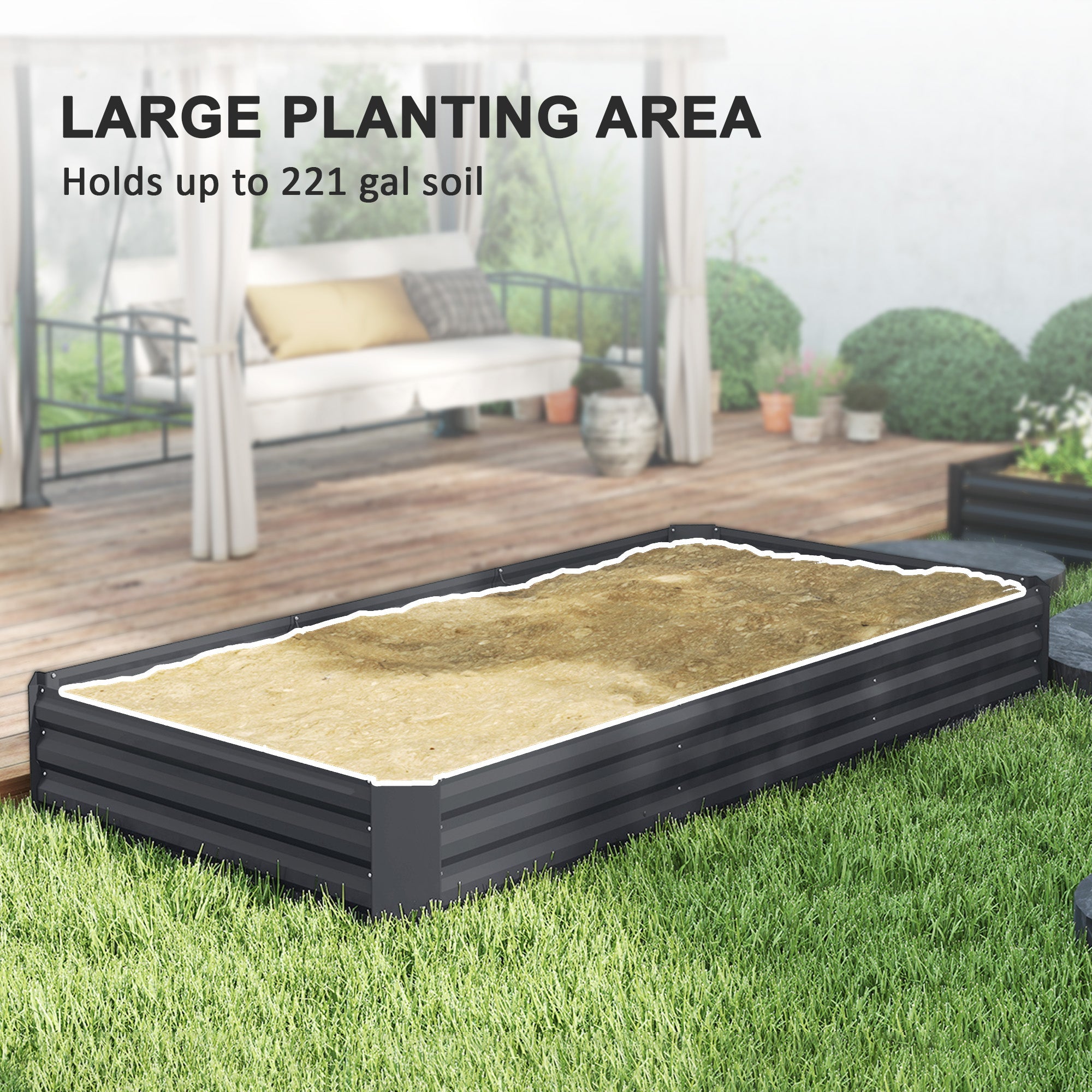 Outsunny Galvanized Raised Bed, 8' x 4' x 1' Metal Planter Box, Outdoor Garden Box with Open Bottom for Flower Herb Vegetable 