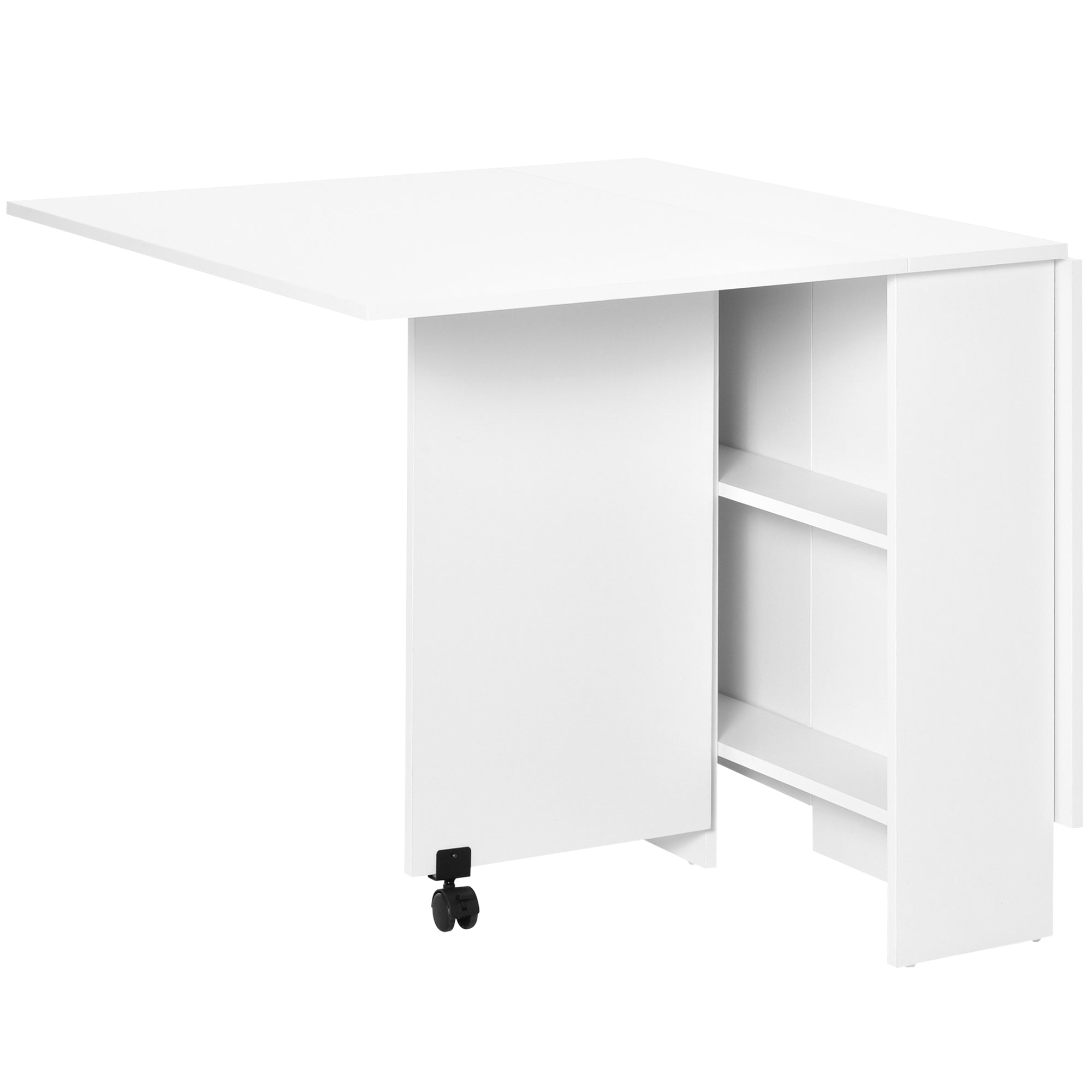 HOMCOM Drop Leaf Table Folding Dining Table Multifunctional Expandable with 2 Shelves 