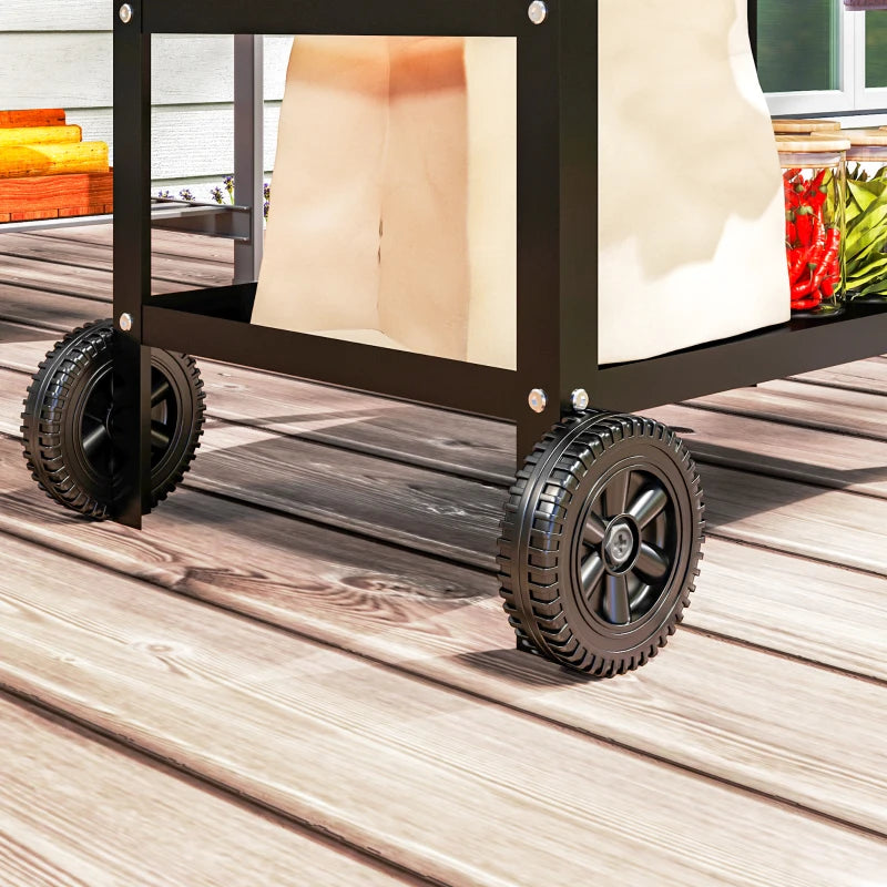 BBQ Stand with Stainless Steel Top Adjustable Shelf, Outdoor BBQ Station with Hooks Seasoning Tray Towel Rack