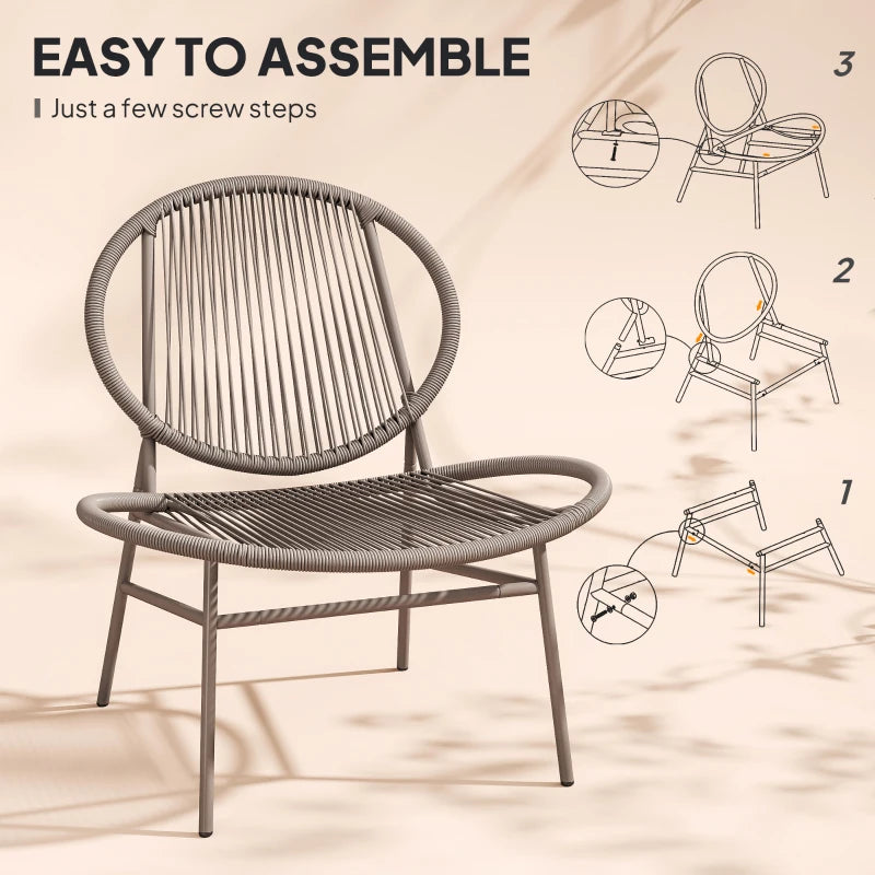 Rattan Bistro Set, 3 Pieces Wicker Patio Furniture Set, Acapulco Chairs and Steel Table for Porch, Balcony, Light Grey