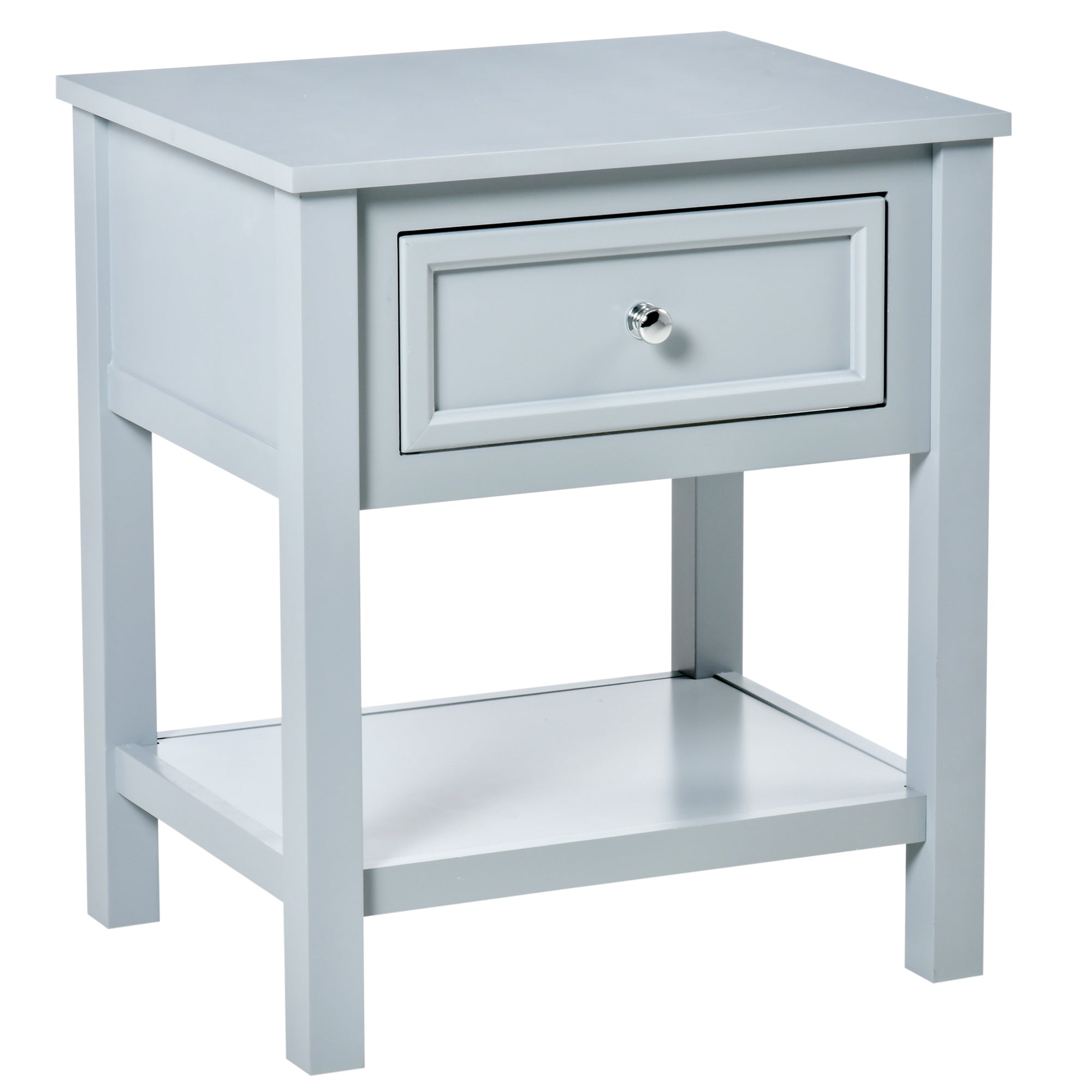 HOMCOM Chic Accent End Table Nightstand Side Table Drawer Storage Shelf Living Room Bedroom Furniture Grey 