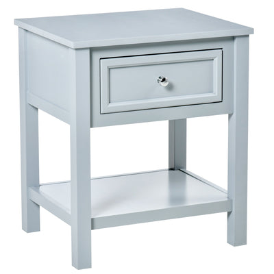 HOMCOM Chic Accent End Table Nightstand Side Table Drawer Storage Shelf Living Room Bedroom Furniture Grey 