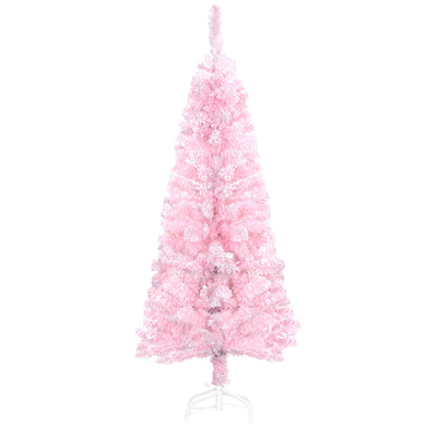 HOMCOM 4 ft Flocked Pencil Christmas Tree, Artificial Christmas Tree with Realistic Branches, Auto Open and Steel Base, Pink 