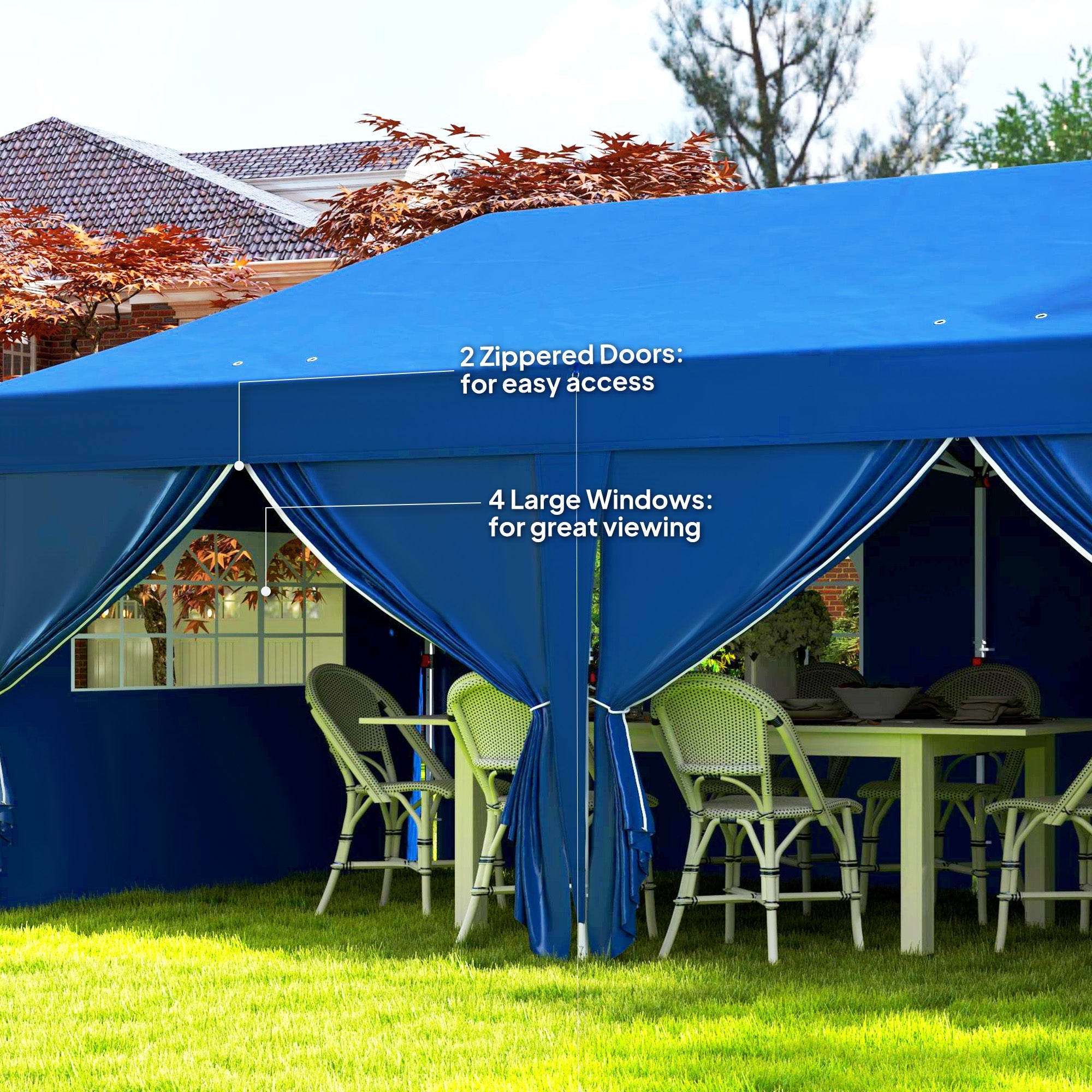 Outsunny 10' x 20' Pop Up Canopy Tent Outdoor Portable Easy Up Party Tent Garden Shade Shelter with Walls Carrying Bag, Blue 