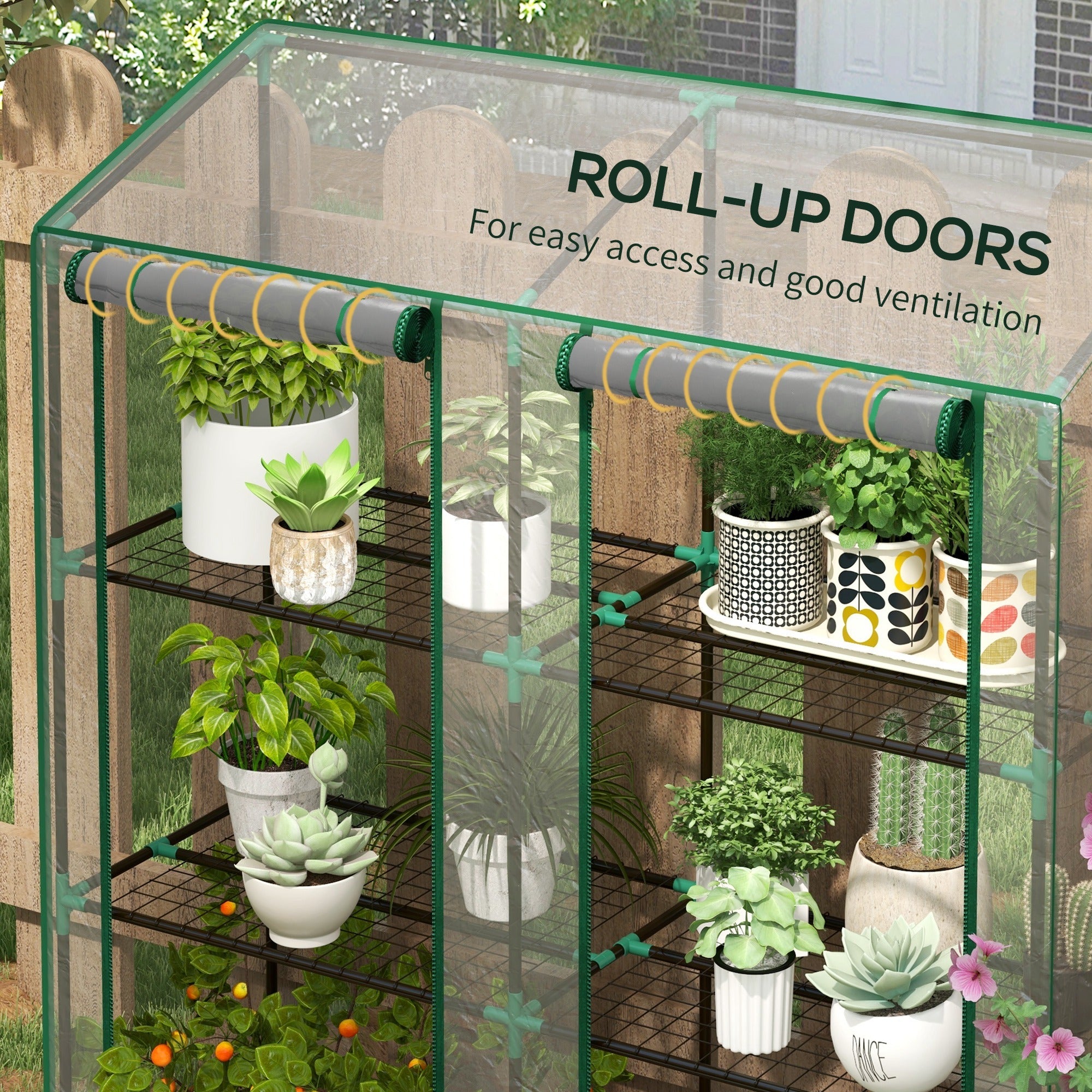 Outsunny Portable Mini Greenhouse Green House with 3 Tier Shelves, Reinforced Cover, Roll-up Doors, 56.3" x 18.1" x 59.4" 
