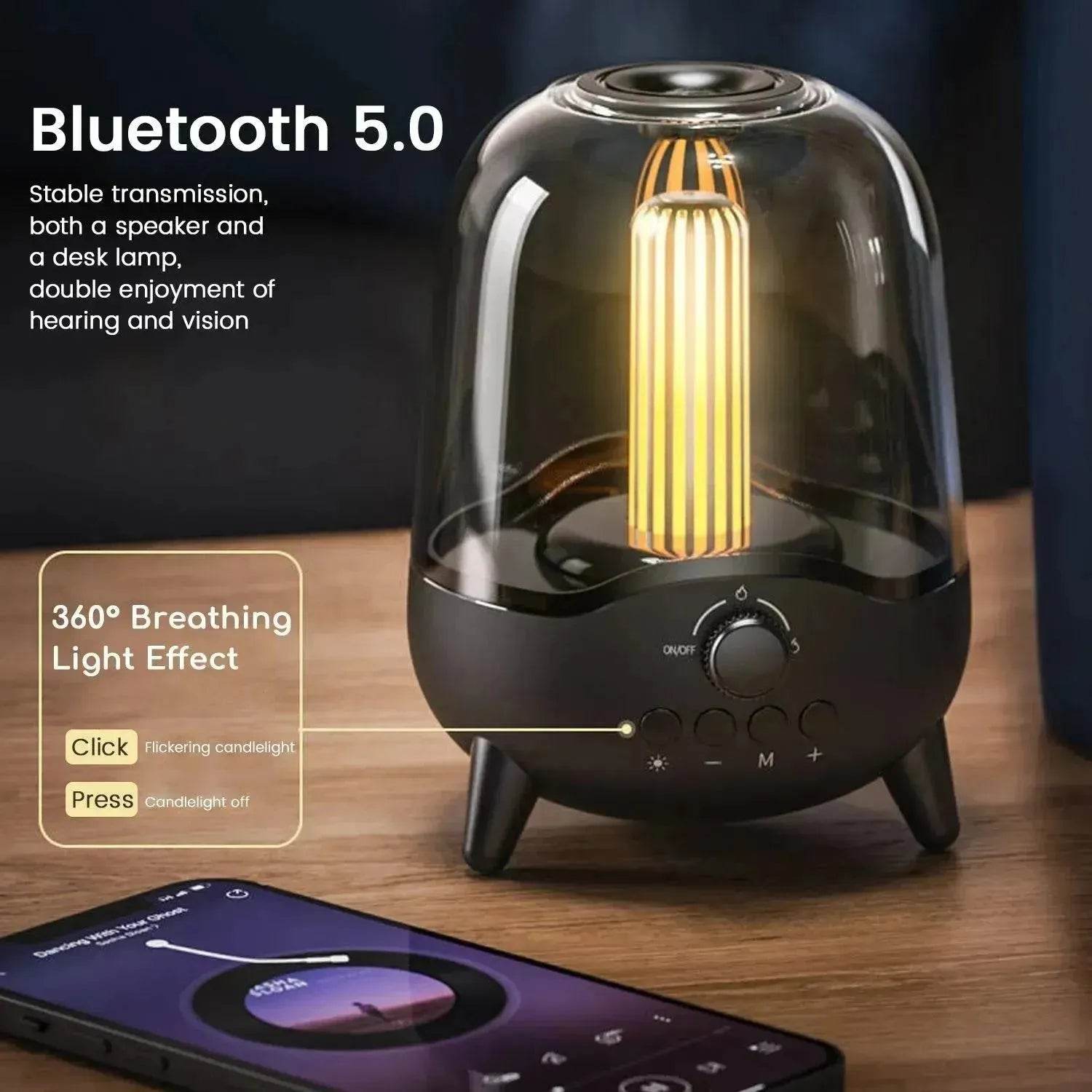 Portable Wireless Bluetooth 5.0 Speaker Flickering Ambient Light Speakers Table Lamp Stereo Sound Indoor Outdoor Night Lights 