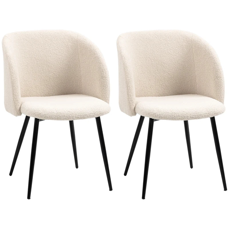 Dining Chairs Set of 2, Sherpa Fleece Upholstered Kitchen Chairs with Backrest and Steel Legs, Cream White