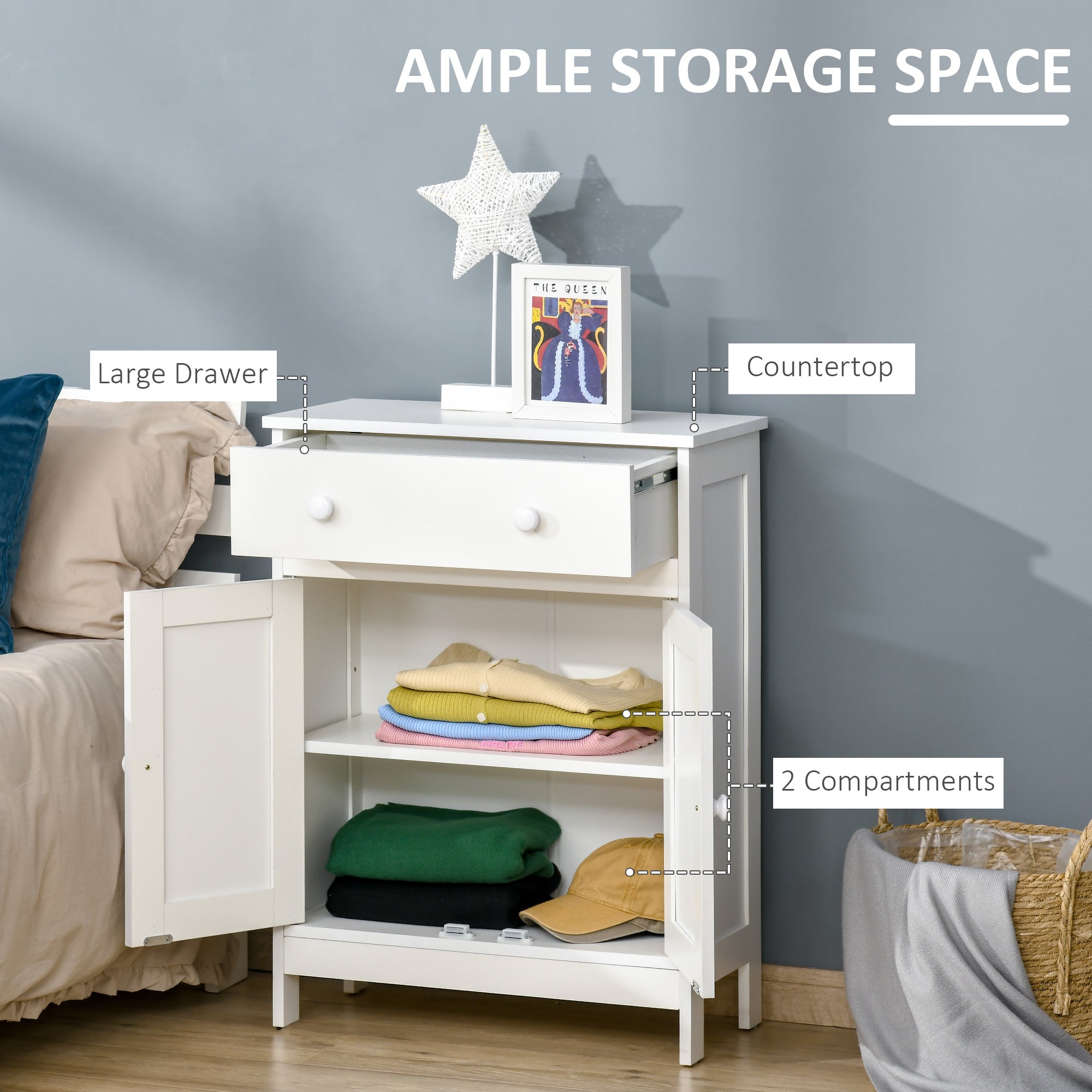 HOMCOM Freestanding Bathroom Cabinet White Accent Sideboard with Drawer Adjustable Shelf Storage 
