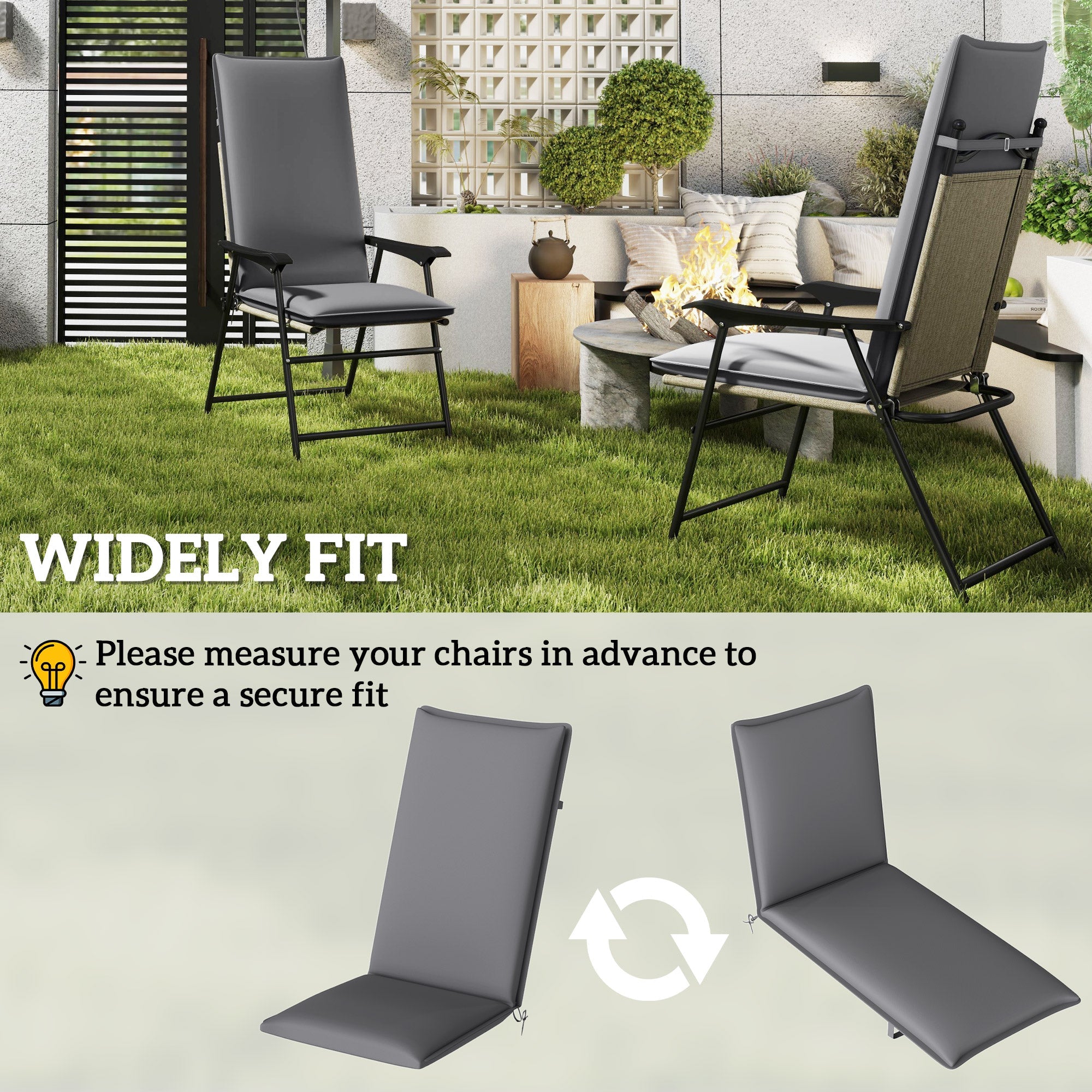 Outsunny Outdoor Chair Cushions Set of 2 High Back Patio Seat Cushions UPF50+ Fade Resistant Yarn-Dyed Polyester, Dark Grey 