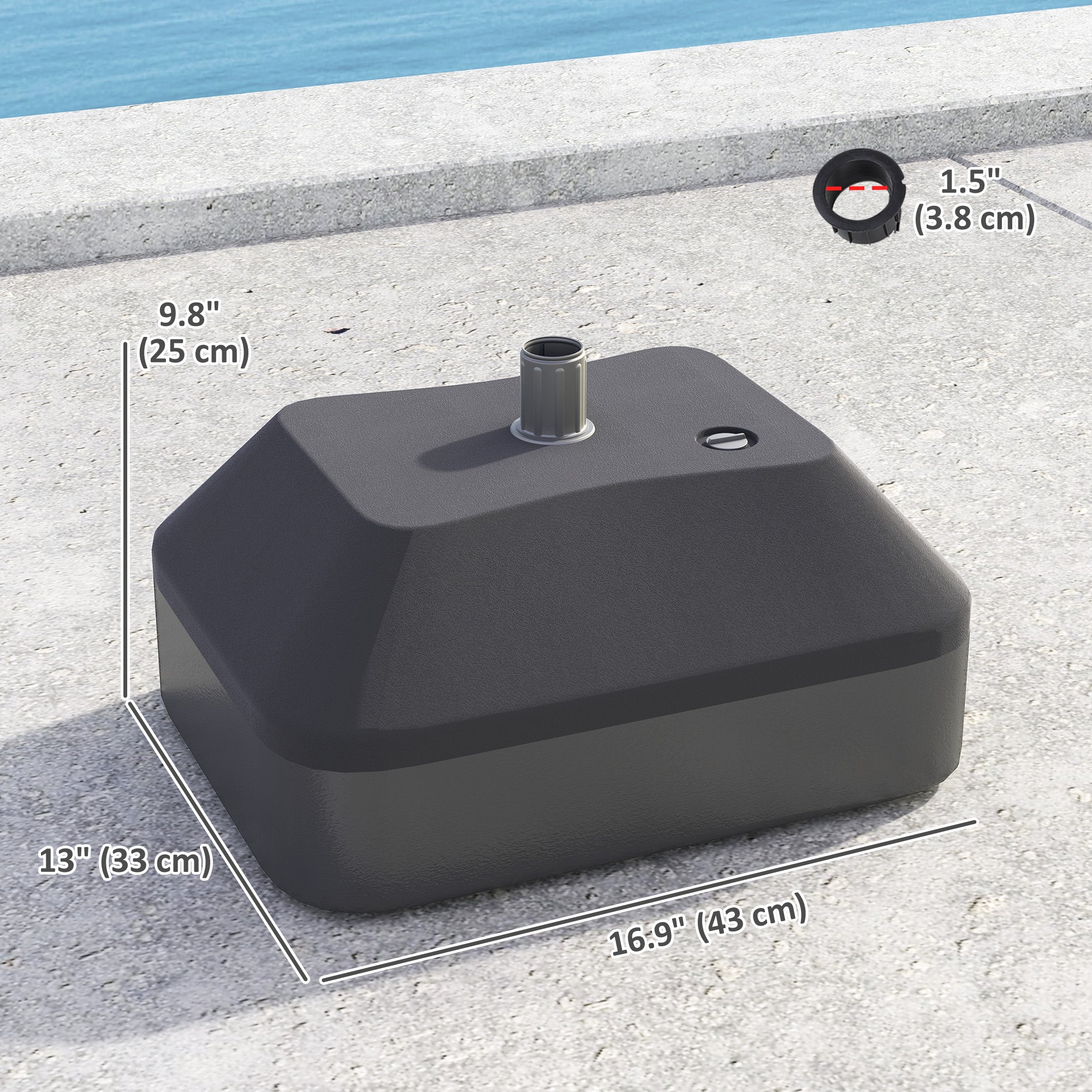 Outsunny Fillable Patio Umbrella Base, Heavy Duty Outdoor Umbrella Stand Base Patio Umbrella Stand, Filled Up to 53lbs with Stand or 44lbs with Water for Deck Poolside, Black 