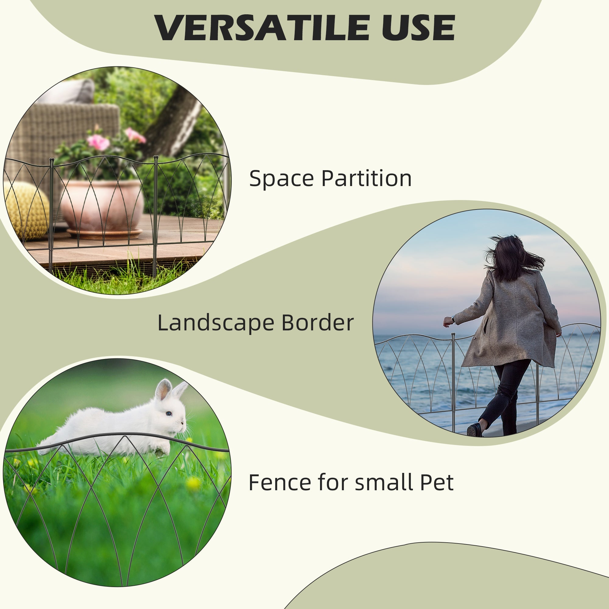 Outsunny 5-Piece 24"x10' Metal Wire Fence: Landscape Flower Bed Edging, Animal Barrier, Black 