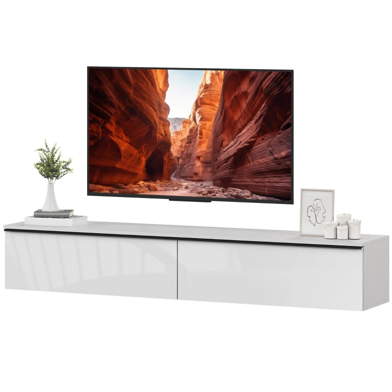 Wall Mounted TV Stand, Floating TV Cabinet with Storage, for TVs up to 80", High Gloss Effect, White