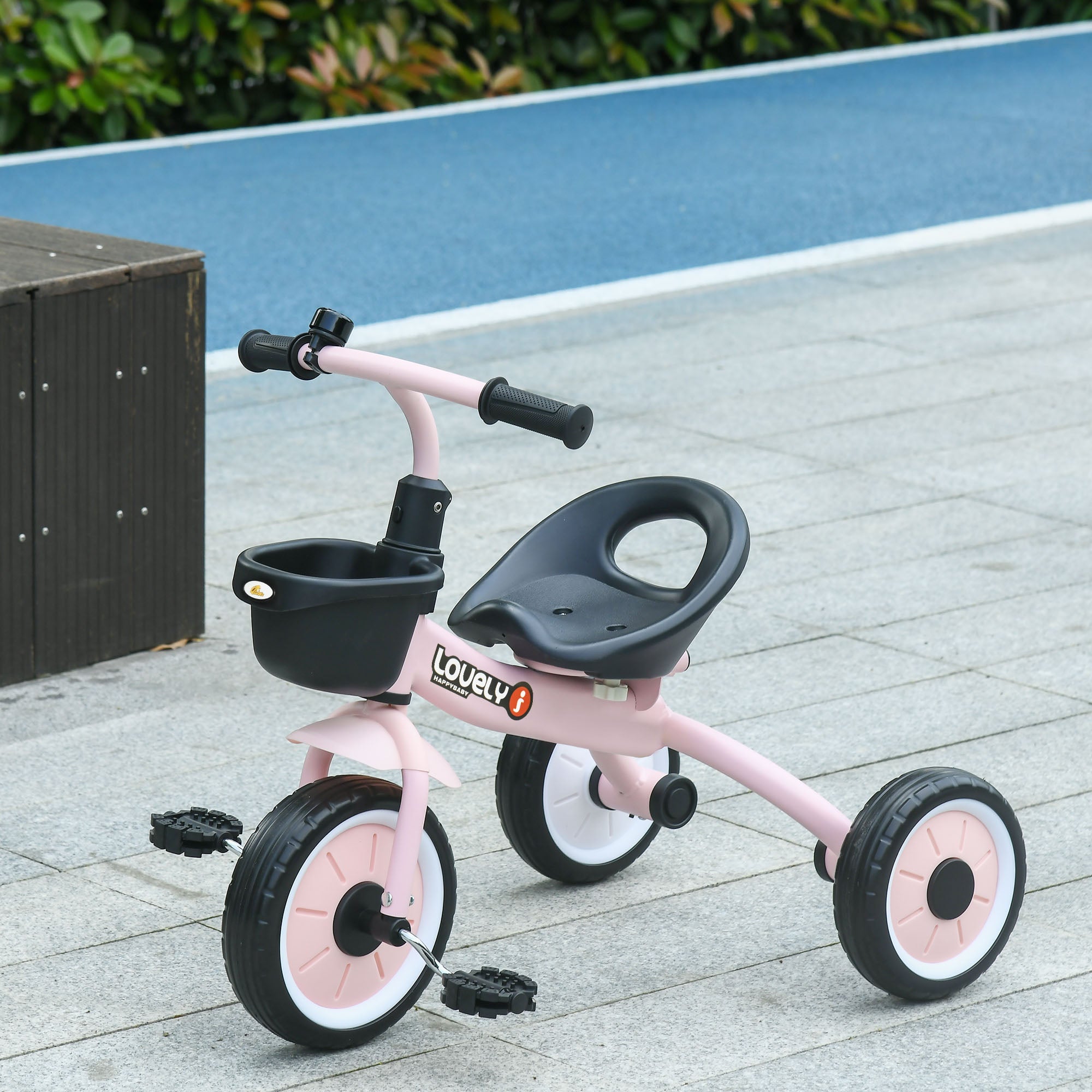 Qaba Kids Tricycle: Adjustable Seat 2-5 Years, Basket, Bell, for Girls/Boys, Pink, Toddler Trike 