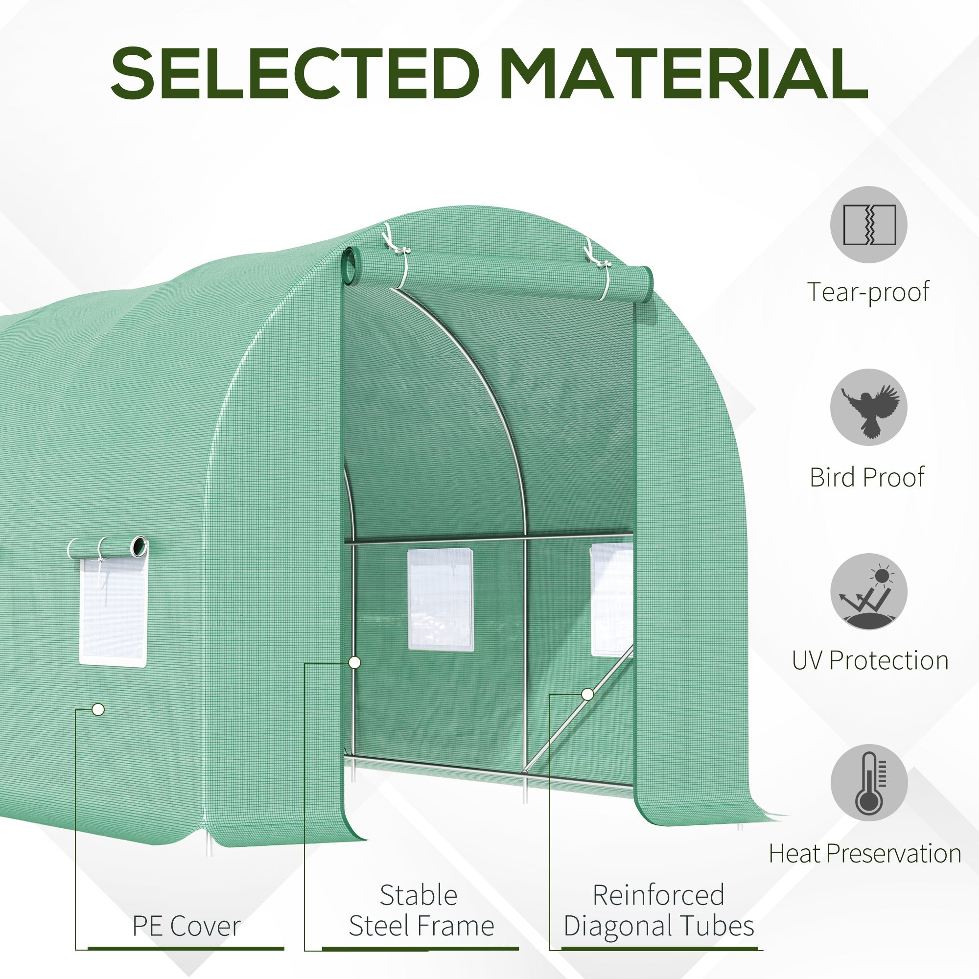 Outsunny Walk-in Tunnel Greenhouse 15' x 6.6' x 6.6' with Roll Up Door Windows Outdoor Plant Growing Hot House 
