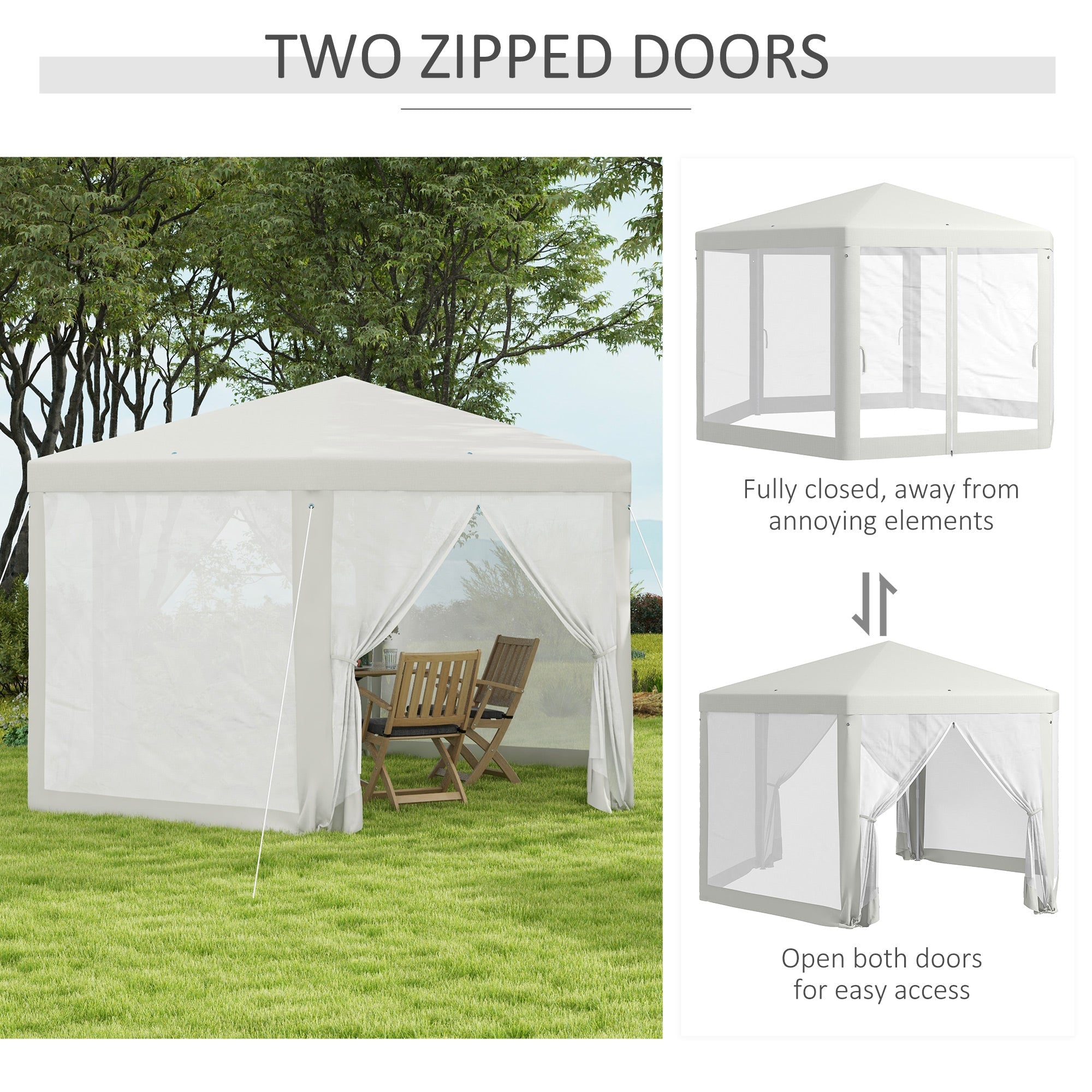 Outsunny Φ13' Hexagon Party Tent Patio Gazebo Outdoor Activity Event Canopy Quick Sun Shelter Pavilion with Netting Mesh Sidewall Cream White 
