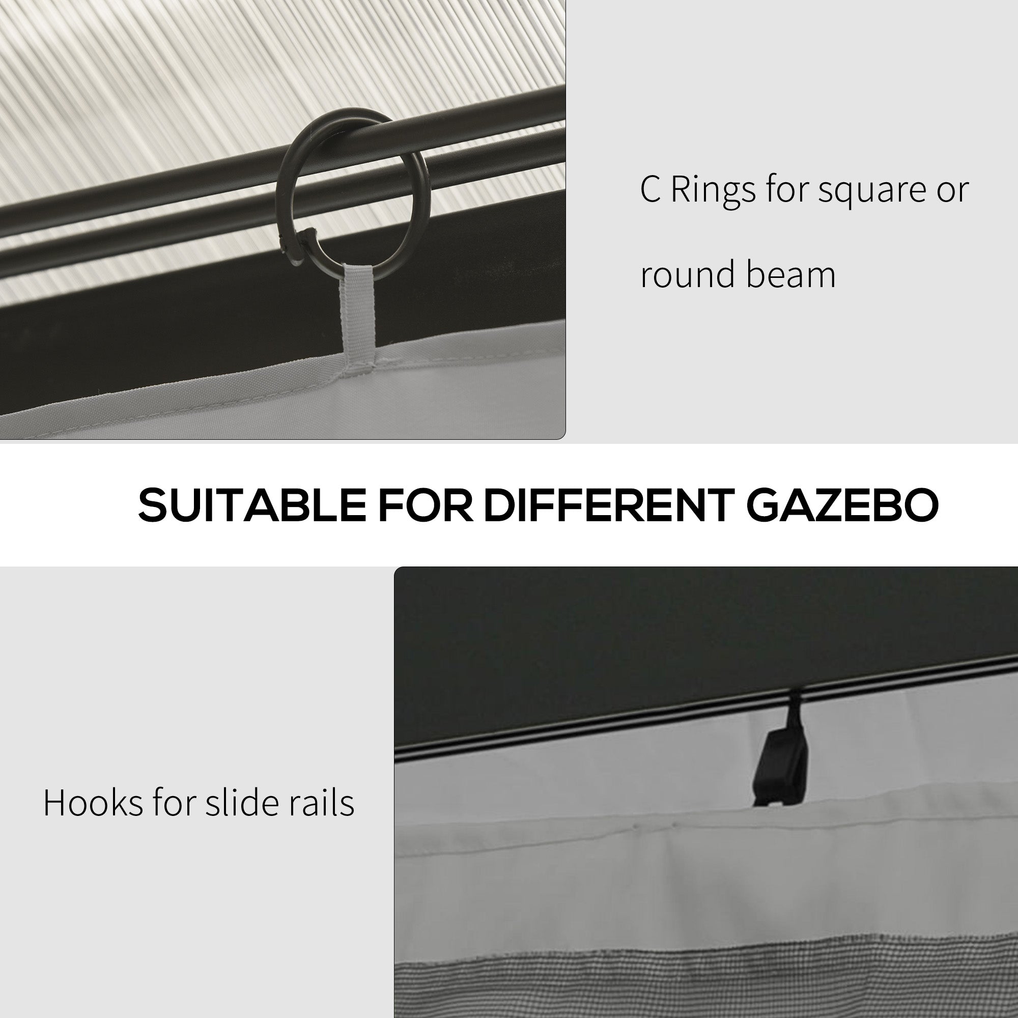 Outsunny Gazebo Curtain 10'x13' Replacement Sidewalls 4-Panel Privacy Wall Light Grey for Outdoor Use 