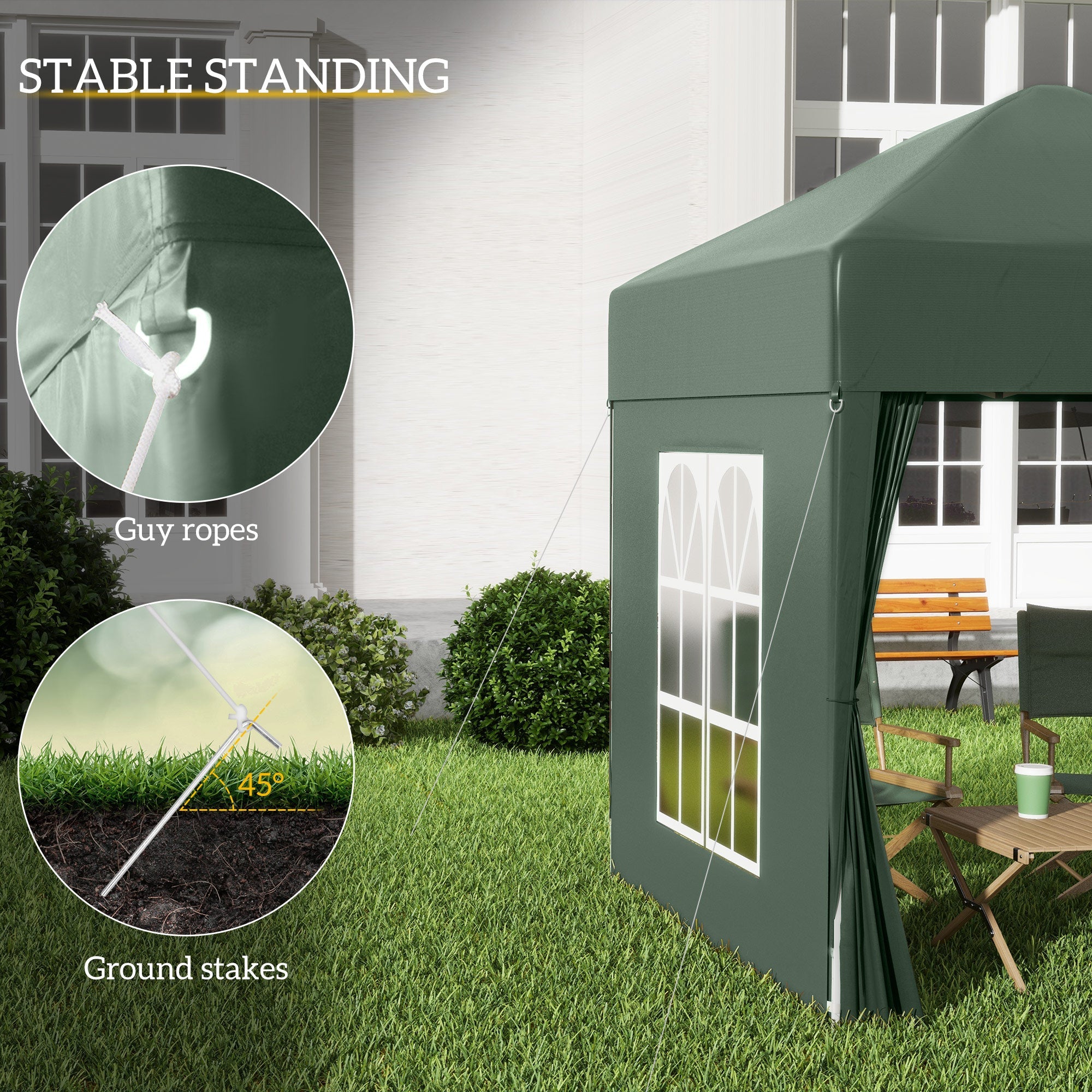 Outsunny 6.6x6.6ft Pop Up Party Tent Green Outdoor Folding Gazebo Canopy with Side Walls 