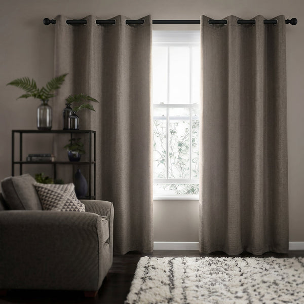 Herringbone Woven Room Darkening Grommet Curtain Panel (1)  - 52 x 84 inches - Taupe