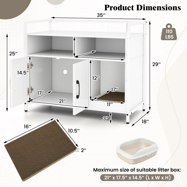 Hidden Cat Washroom with Double Doors and Scratch Cardboard-Off White