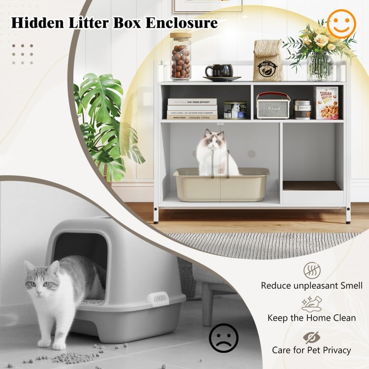 Hidden Cat Washroom with Double Doors and Scratch Cardboard-Off White