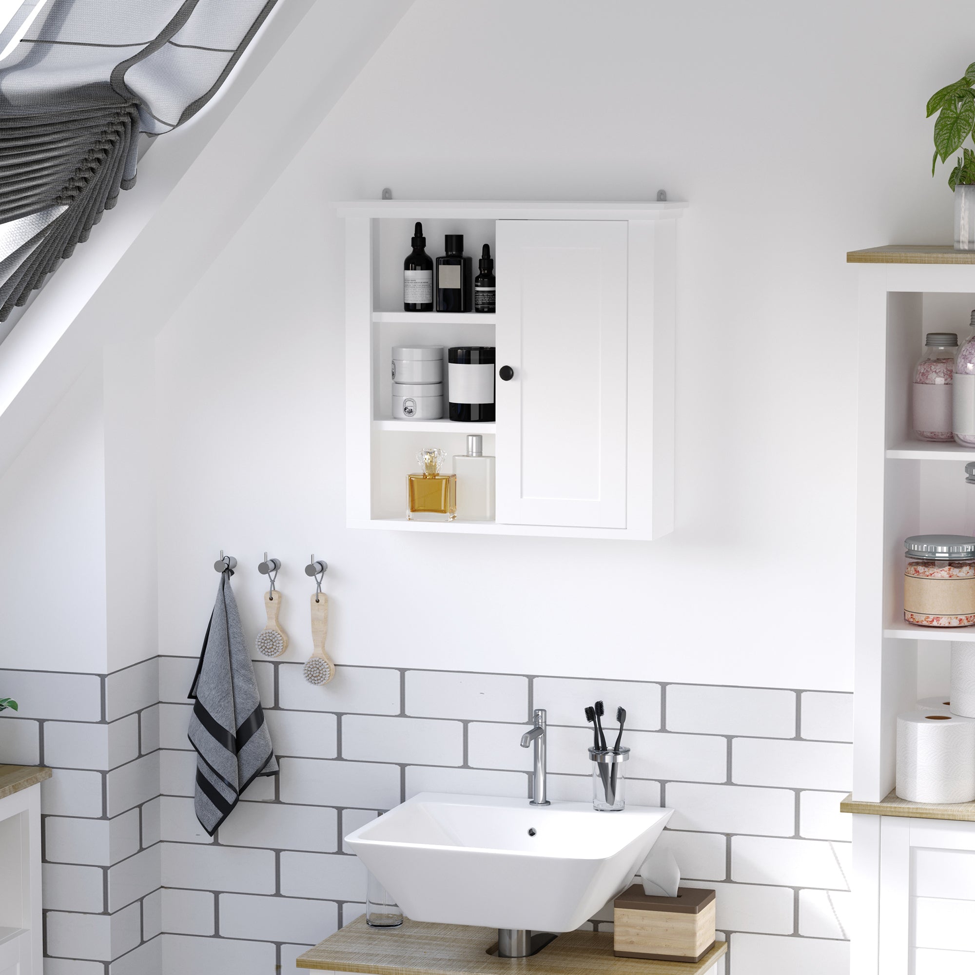 HOMCOM White Wall-Mounted Cabinet: 3-Shelf Bathroom Medicine Storage for Organized Laundry Rooms & Hallways 