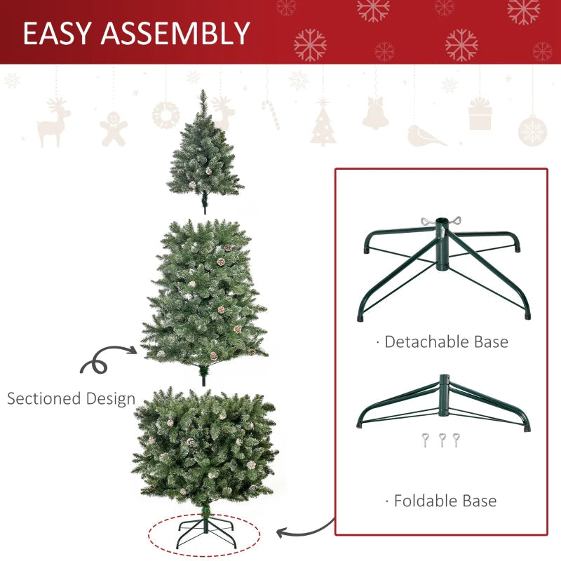 HOMCOM 7.5FT Prelit Snow Flocked Christmas Tree with Warm White LED Lights, Artificial Holiday Decoration 
