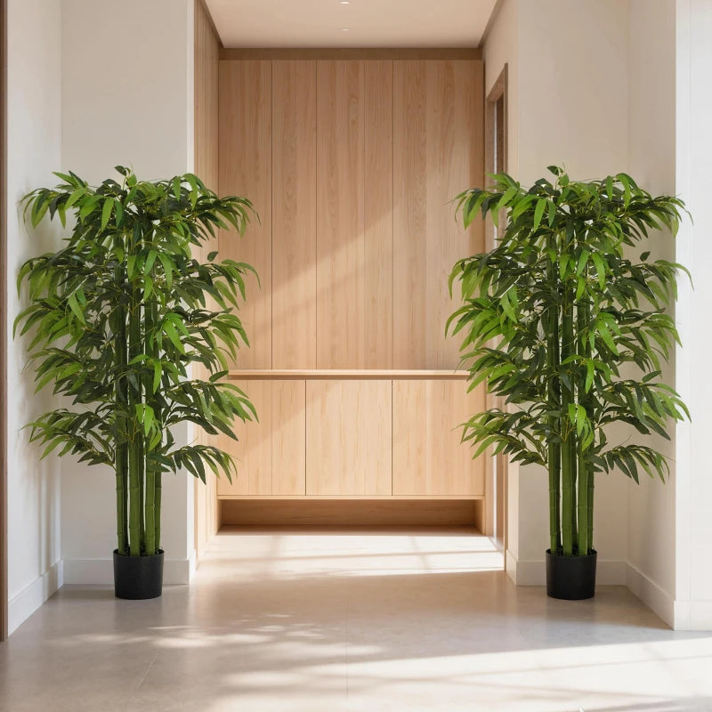 5.3ft Artificial Tree Set of 2, Indoor Fake Bamboo with Pot, for Home, Office, and Living Room Decor